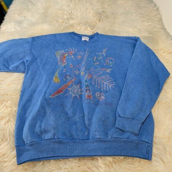 Hanes × Vintage Vintage Sedona Blue Graphic Crewneck Sweater Size Large Size US L / EU 52-54 / 3 - 2 Thumbnail