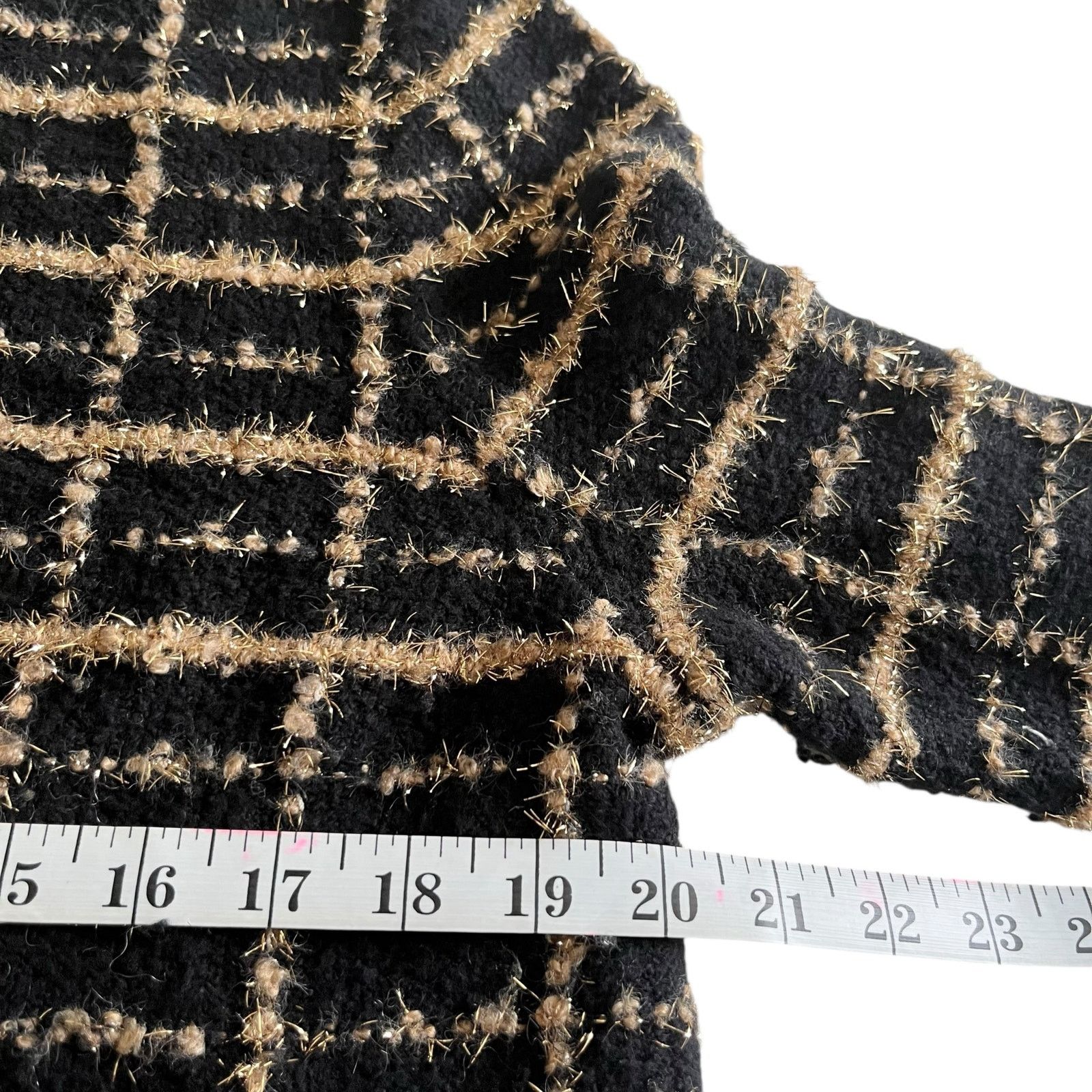 Other Talbots Bouclé Plaid Cardigan Black & Gold Sweater Jacket Size L / US 10 / IT 46 - 7 Thumbnail