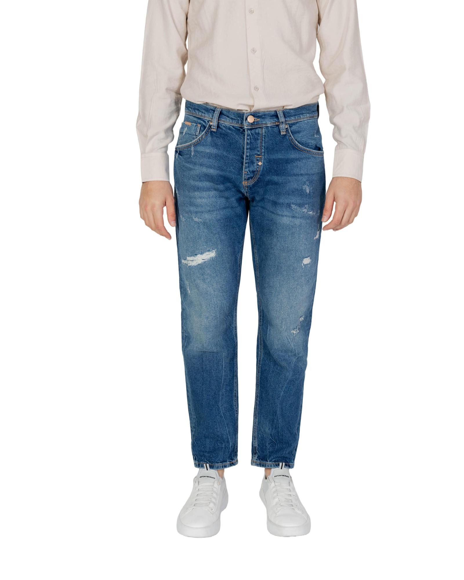 image of Antony Morato Plain Jeans With Zip And Button Fastening in Blue, Men's (Size 32)