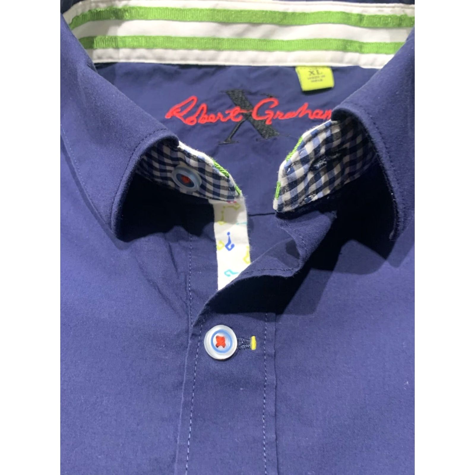 Robert Graham Robert Graham Mens Short Sleeve Blue Cotton Button Front Shirt XL Regular Fit Paisley Pattern Button Down Collar Mens Size US XL / EU 56 / 4 - 4 Thumbnail