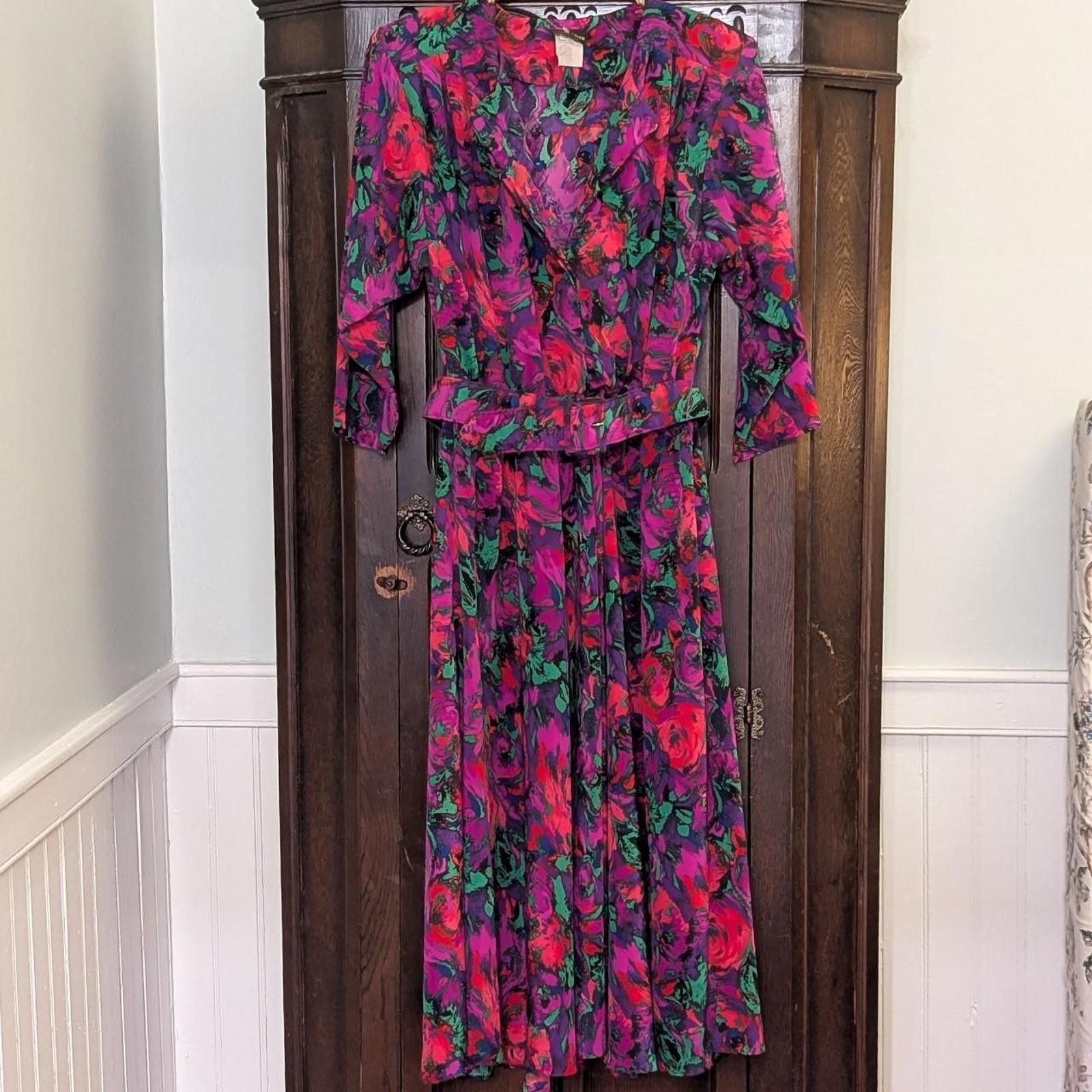 Other Vintage 1980s Stuart Alan Bold Floral Midi Dress Size XL / US 12-14 / IT 48-50 - 1 Thumbnail