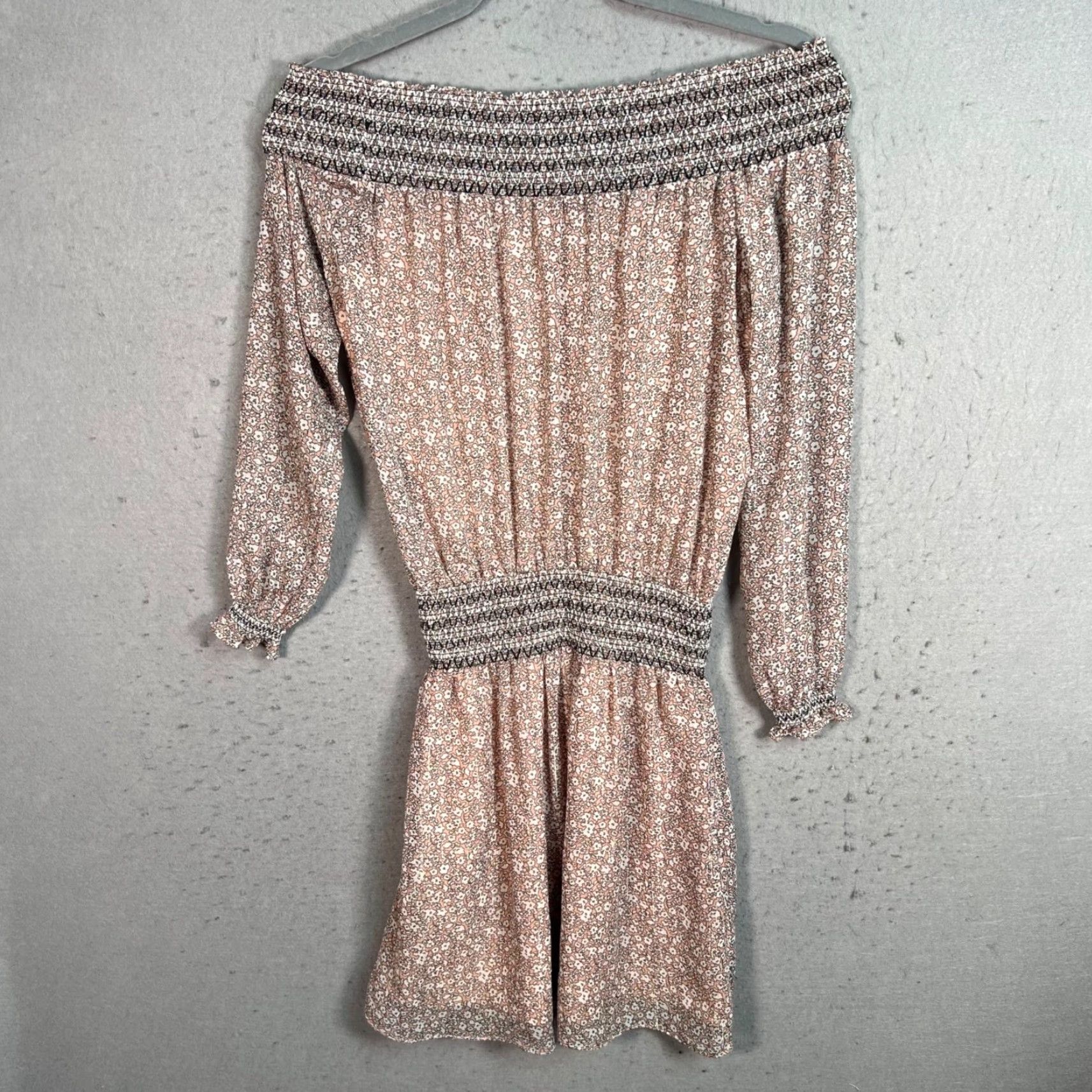 Rebecca Minkoff VINTAGE Rebecca Minkoff Womens Off-Shoulder Floral Dress XS Pink 3/4 Sleeve Short Dress Womens Flower Mini Polyester Spandex Size XS / US 0-2 / IT 36-38 - 2 Thumbnail