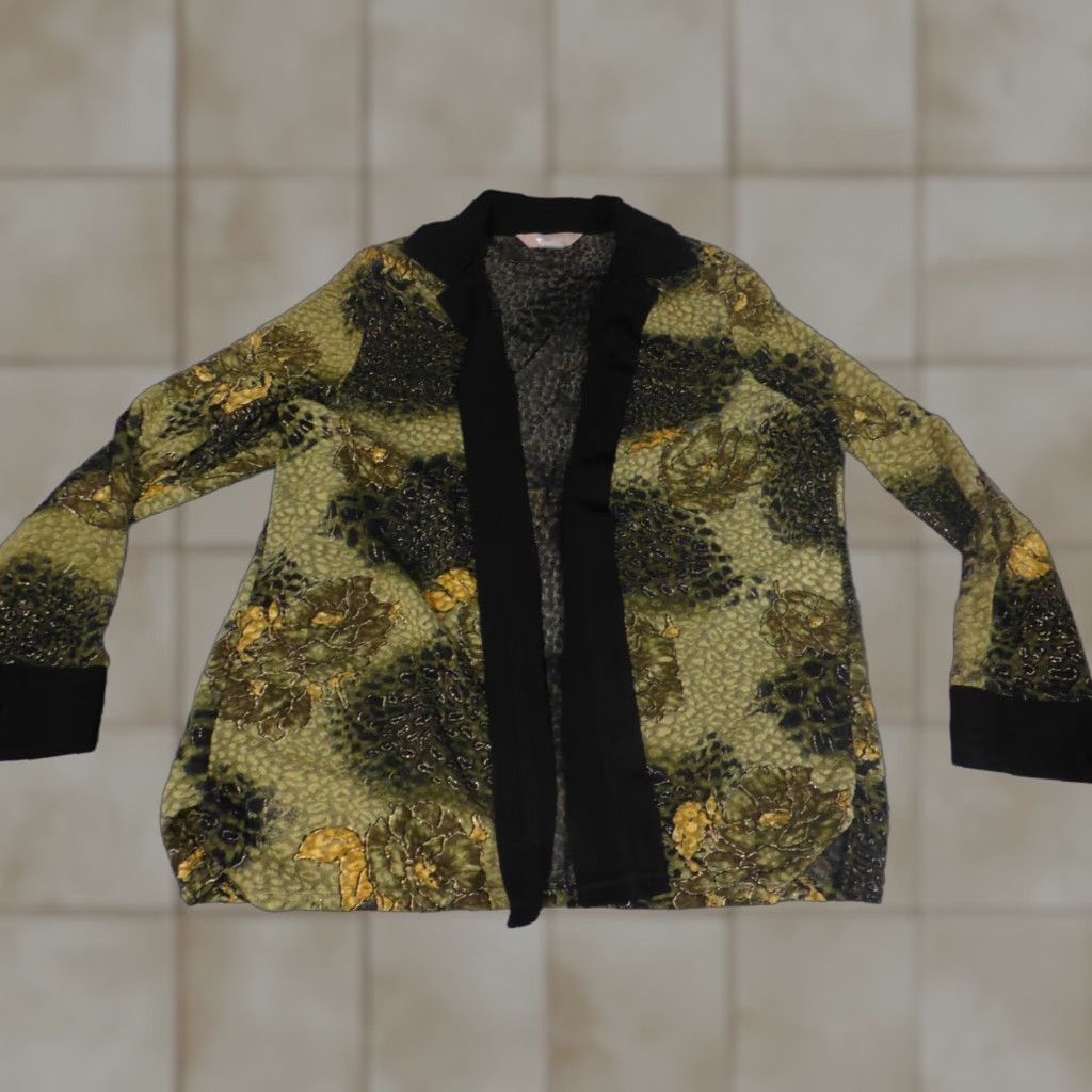 Vintage **Womens Green TanJay Floral Button Collar Stretch Jacket** User: **Green Womens TanJay Floral Button Collar Stretch Jacket** Size L / US 10 / IT 46 - 1 Thumbnail