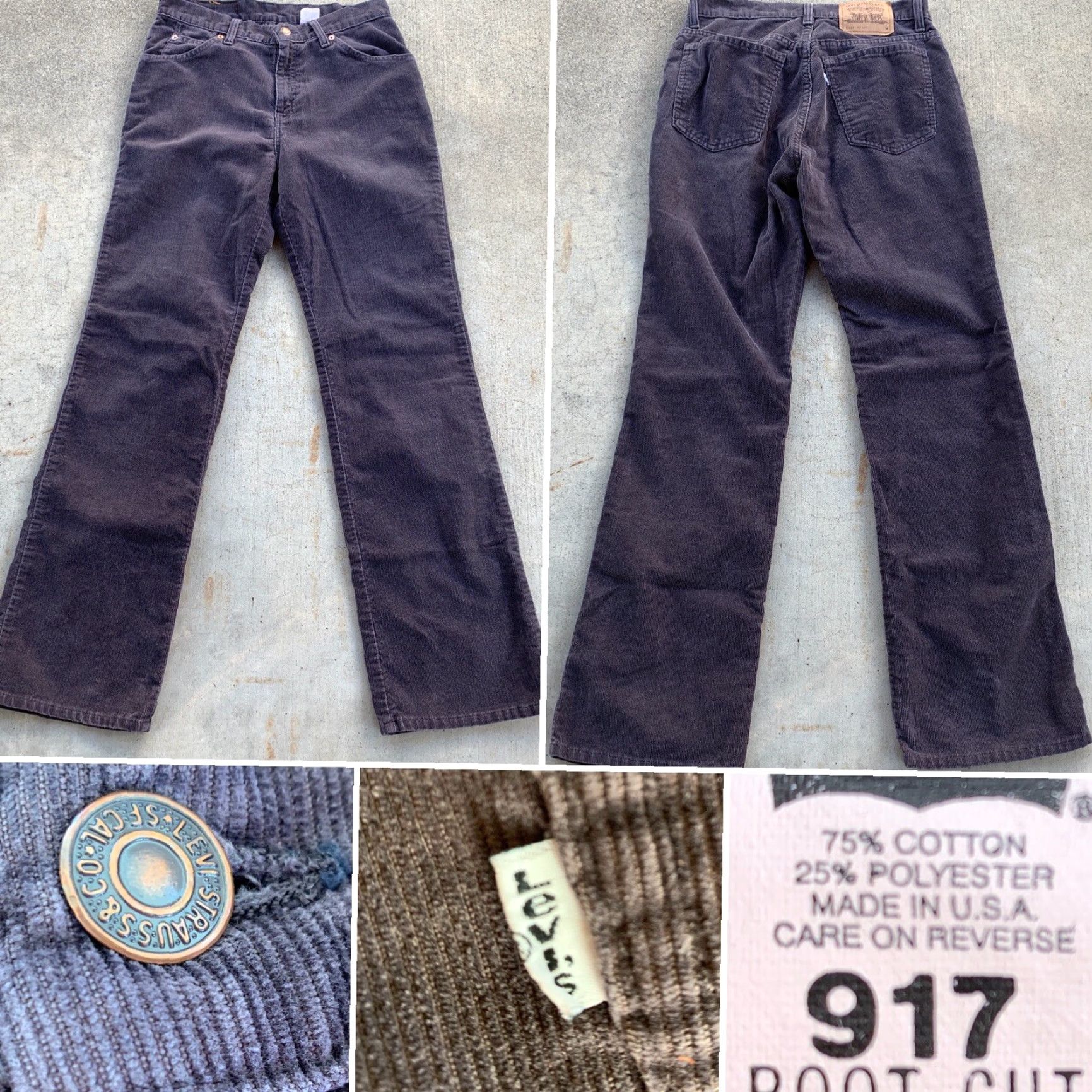 Levi's VINTAGE Levi's 917 Boot Cut Corduroy Pants Made In USA 11 JR M 30” Gray Jeans, White Tab, Zipper Fly, 1990s, Mens Girls Boys Size 32" / US 10 / IT 46 - 5 Thumbnail