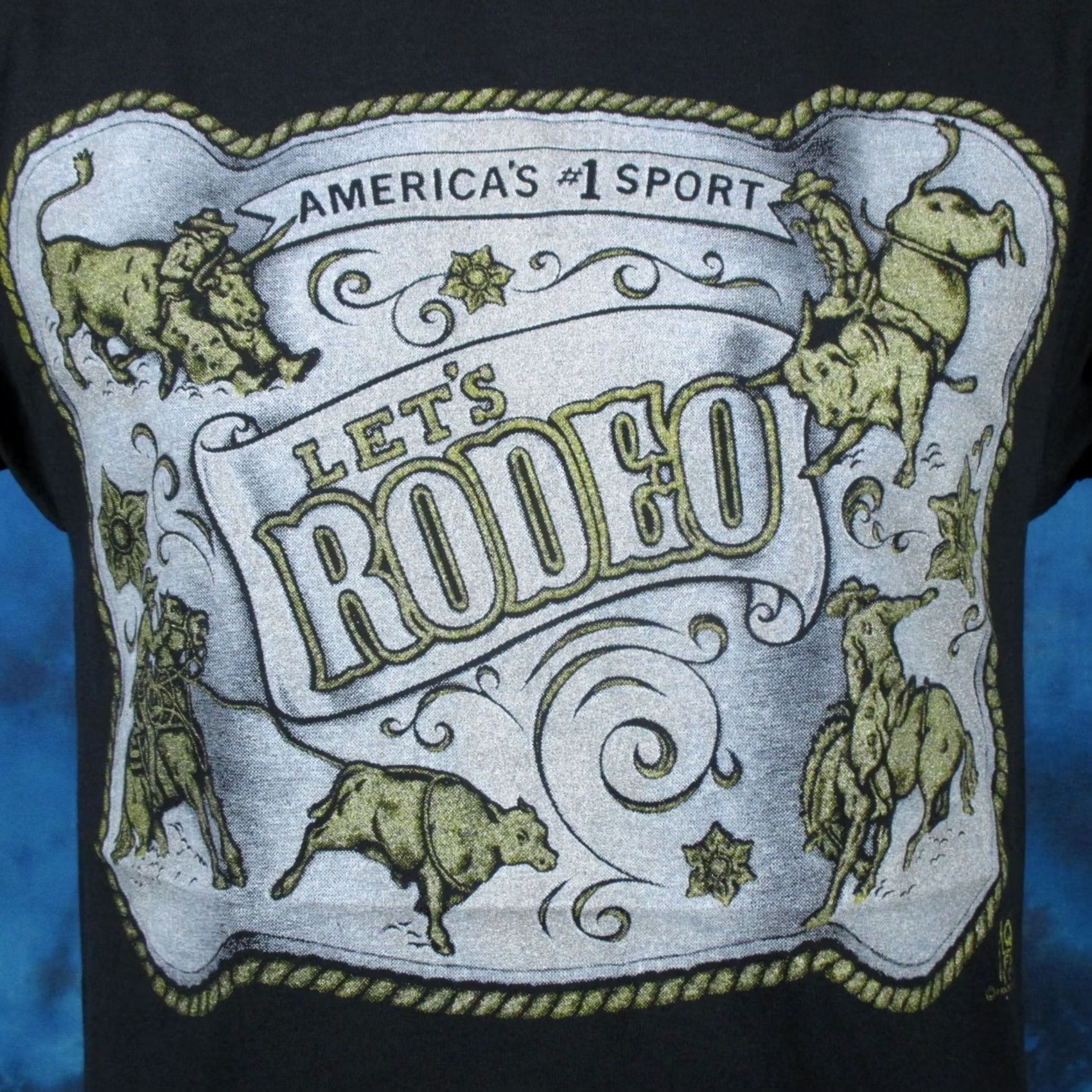Vintage VTG Screen Stars T-Shirt Cowboy Let’s Rodeo 80s 90s Cartoon Skull Short Sleeve Small Mens Black Size US S / EU 44-46 / 1 - 3 Thumbnail