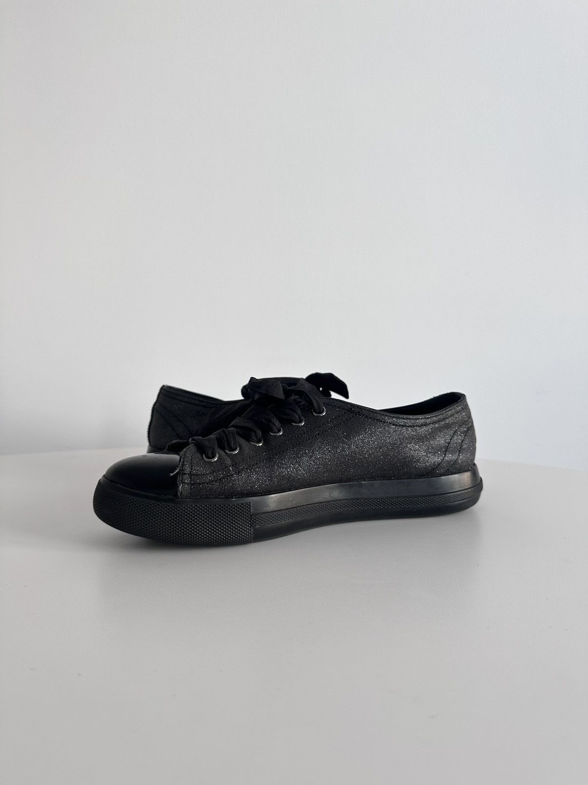 Prada 00s Prada Black Leather Glitter Low Trainers Shoes 37,5 Eu Size US 6.5 / IT 36.5 - 4 Thumbnail