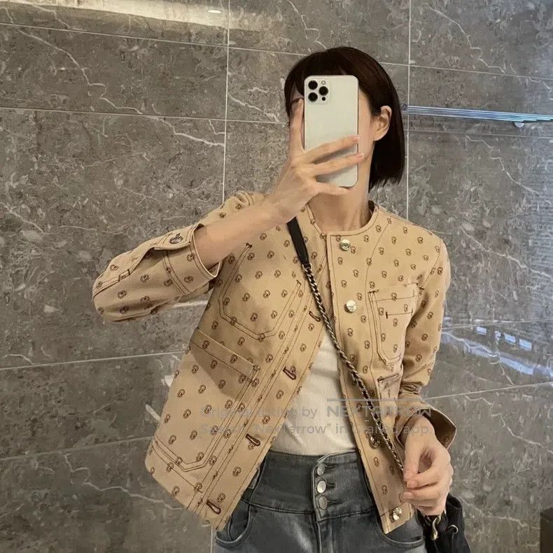 Hermes Hermes Light beige denim jacket with full-print logo Size XS / US 0-2 / IT 36-38 - 7 Thumbnail