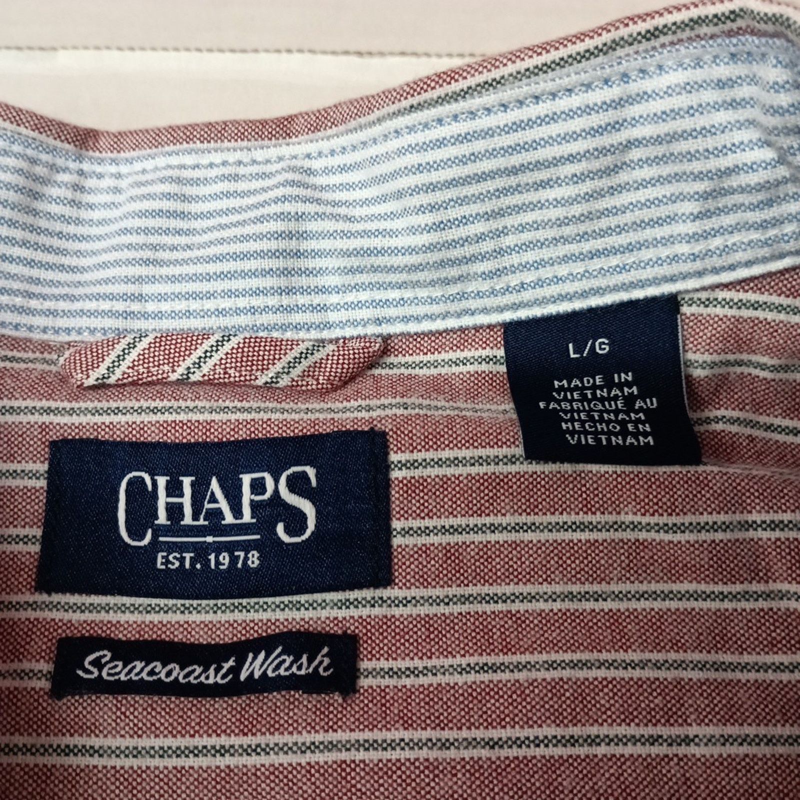 Chaps Chaps Seacoast Oxford Woven Shirt Mens L Pomegranate Striped Size US L / EU 52-54 / 3 - 4 Thumbnail