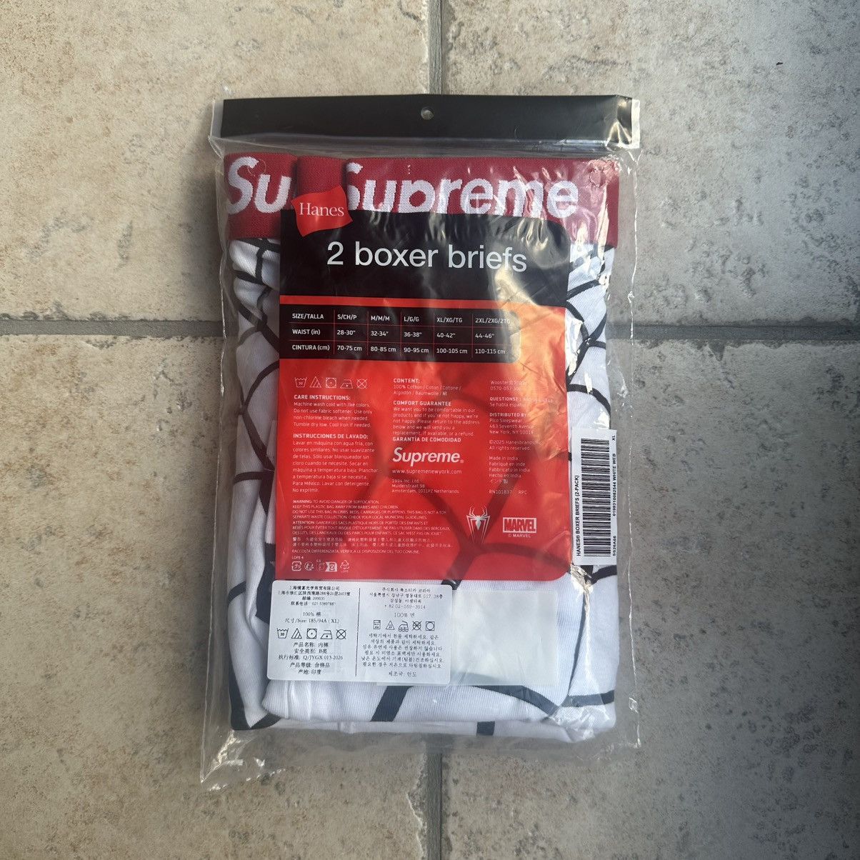 Supreme Size XL Supreme Hanes Spider-Man Boxer Briefs (2 Pack) White Size 36 - 2 Thumbnail