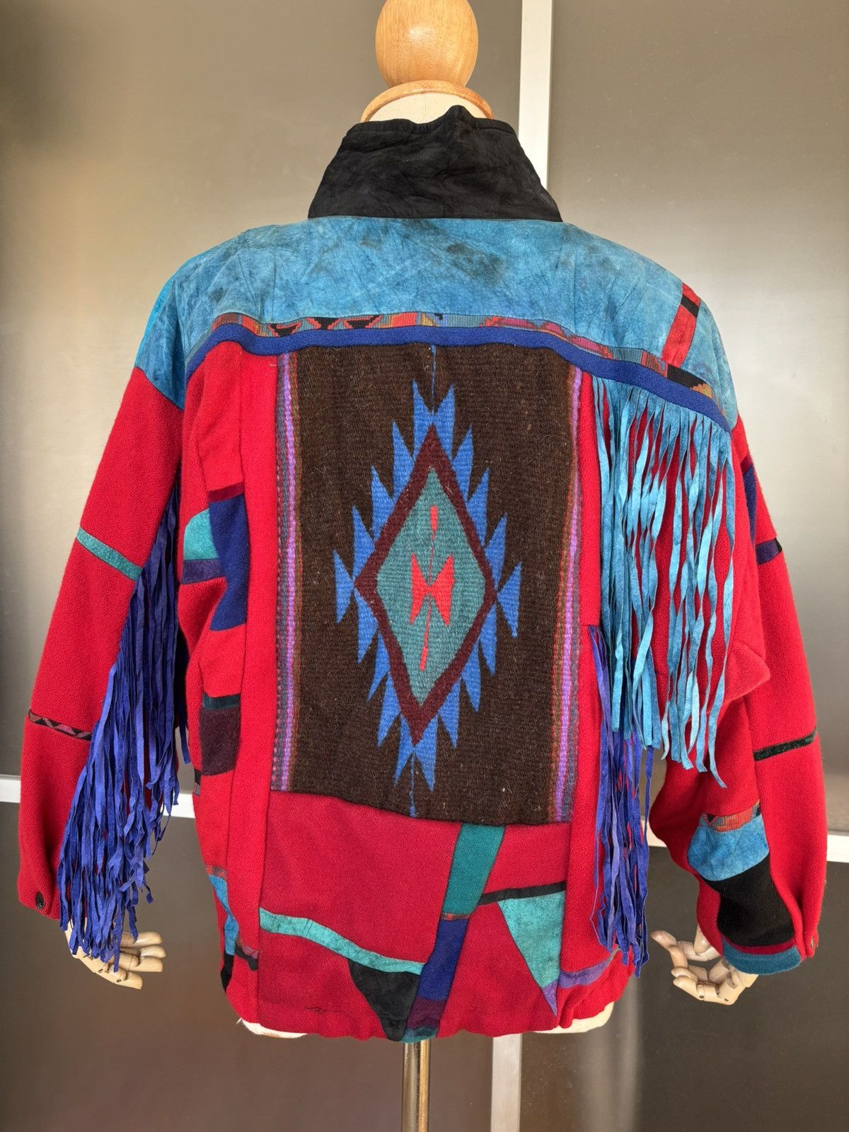 Designer × Vintage Santa Fe Re-creations 90s Suede Patchwork Fringe Jacket Size M / US 6-8 / IT 42-44 - 6 Thumbnail