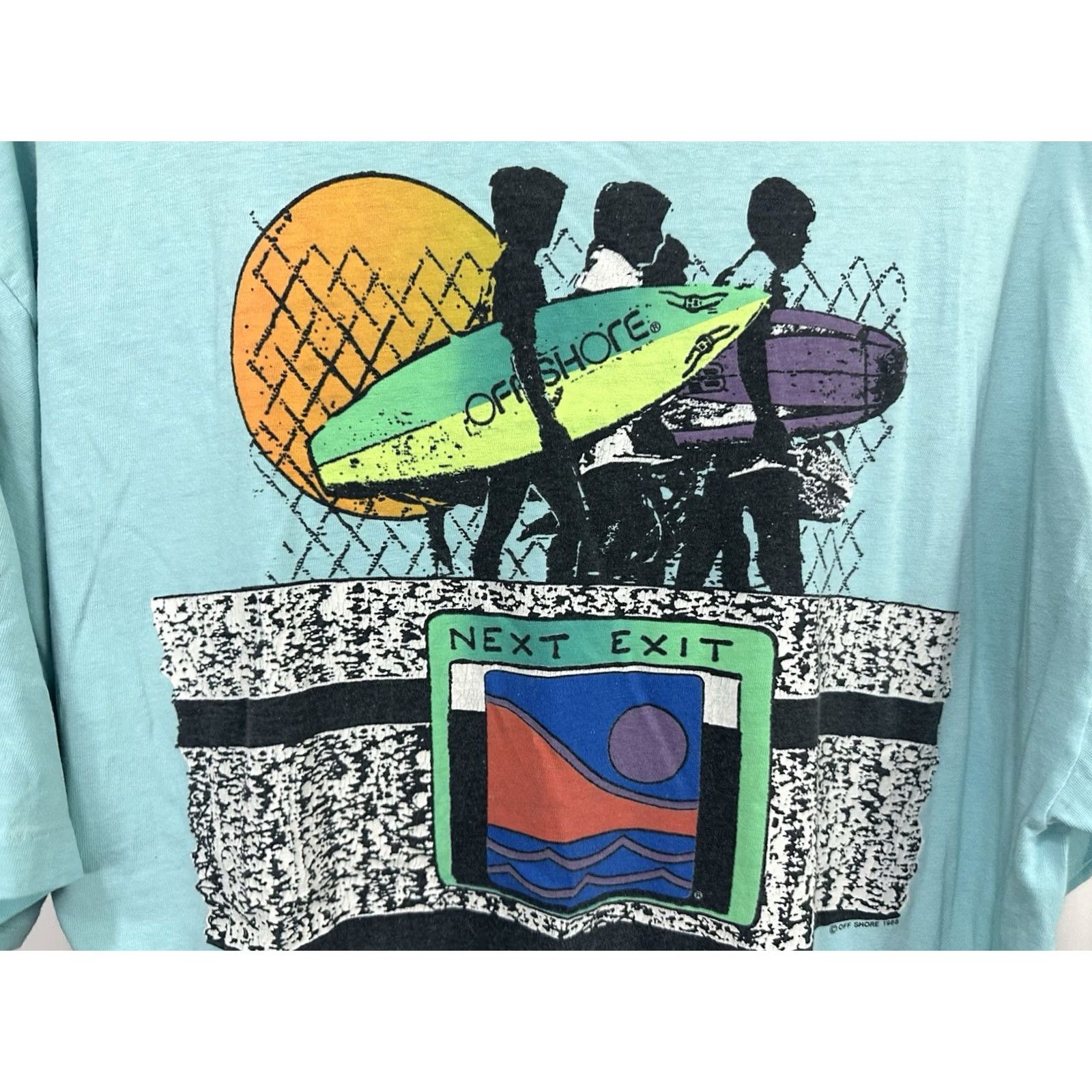 VIBE VTG 80s Off Shore Surf Skate Beach Lifestyle Vibe 1998 T-Shirt XL Teal Mens Short Sleeve Wave Beach Surf Skate Vintage XL T-Shirt off Shore Size US XL / EU 56 / 4 - 5 Thumbnail