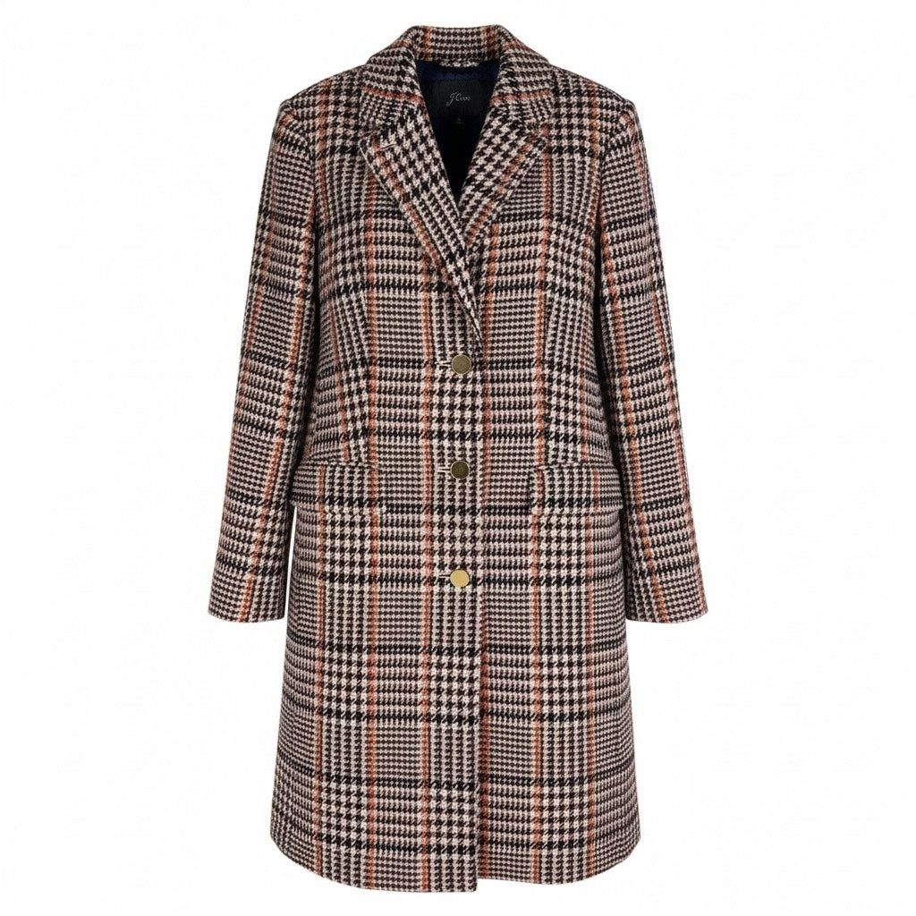 J Crew Wool Blend Topcoat Cabernet Plaid Size 6