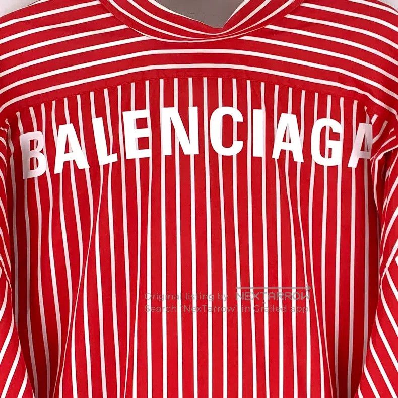 Balenciaga Balenciaga Red striped logo letter printed cotton collar s Size XXS / US 00 / IT 34 - 5 Thumbnail
