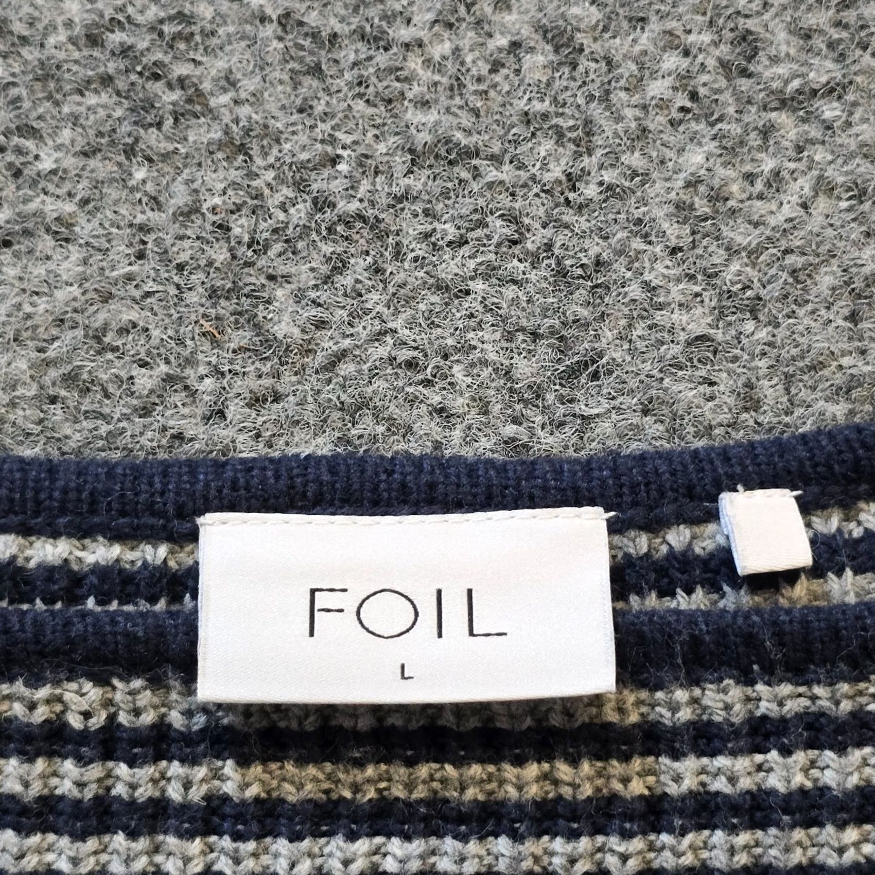 Vintage FOIL Sweater Womens Size L Blue Striped Merino Wool Blend Chunky Knit Casual Pullover Knit Square Neck Long Sleeve Regular Modern Classic Womens Size L / US 10 / IT 46 - 3 Thumbnail