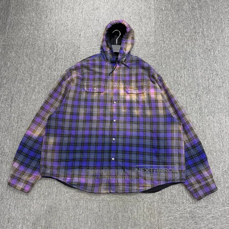 Balenciaga Balenciaga Purple-Pink Plaid Flannel Hoodie Size US S / EU 44-46 / 1 - 1 Thumbnail