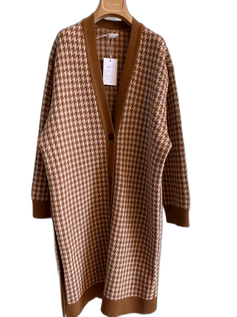 Hermes Hermes Brown Houndstooth Wool Coat Size ONE SIZE - 1 Thumbnail