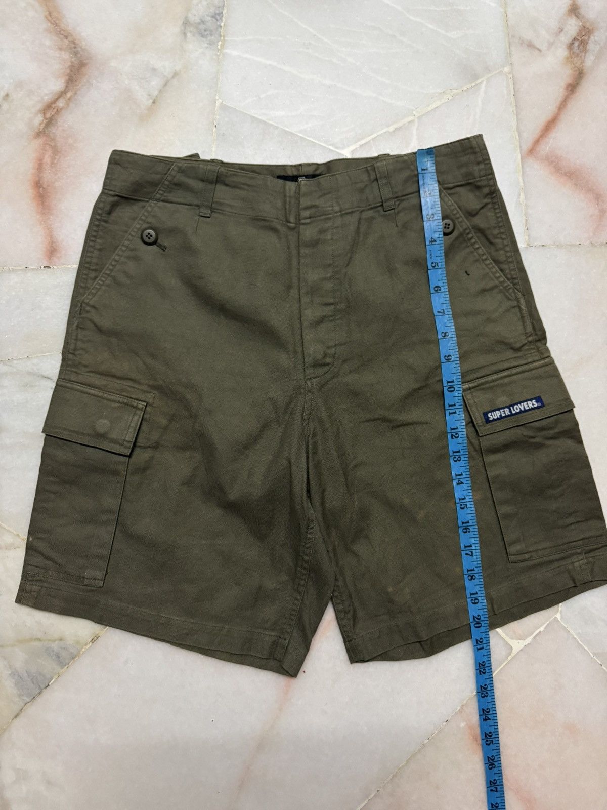 Seditionaries 💥PUNK SHORT PANTS💥 SUPERLOVERS ROCK OLIVE GREEN SHORT CARGO Size US 31 - 15 Thumbnail
