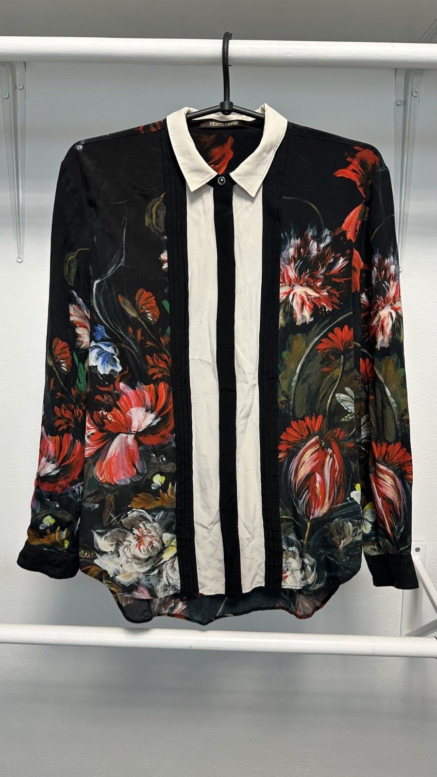 Roberto Cavalli Roberto Cavalli Painted Silk Floral Print Pleat Panel Shirt Size S / US 4 / IT 40 - 1 Thumbnail