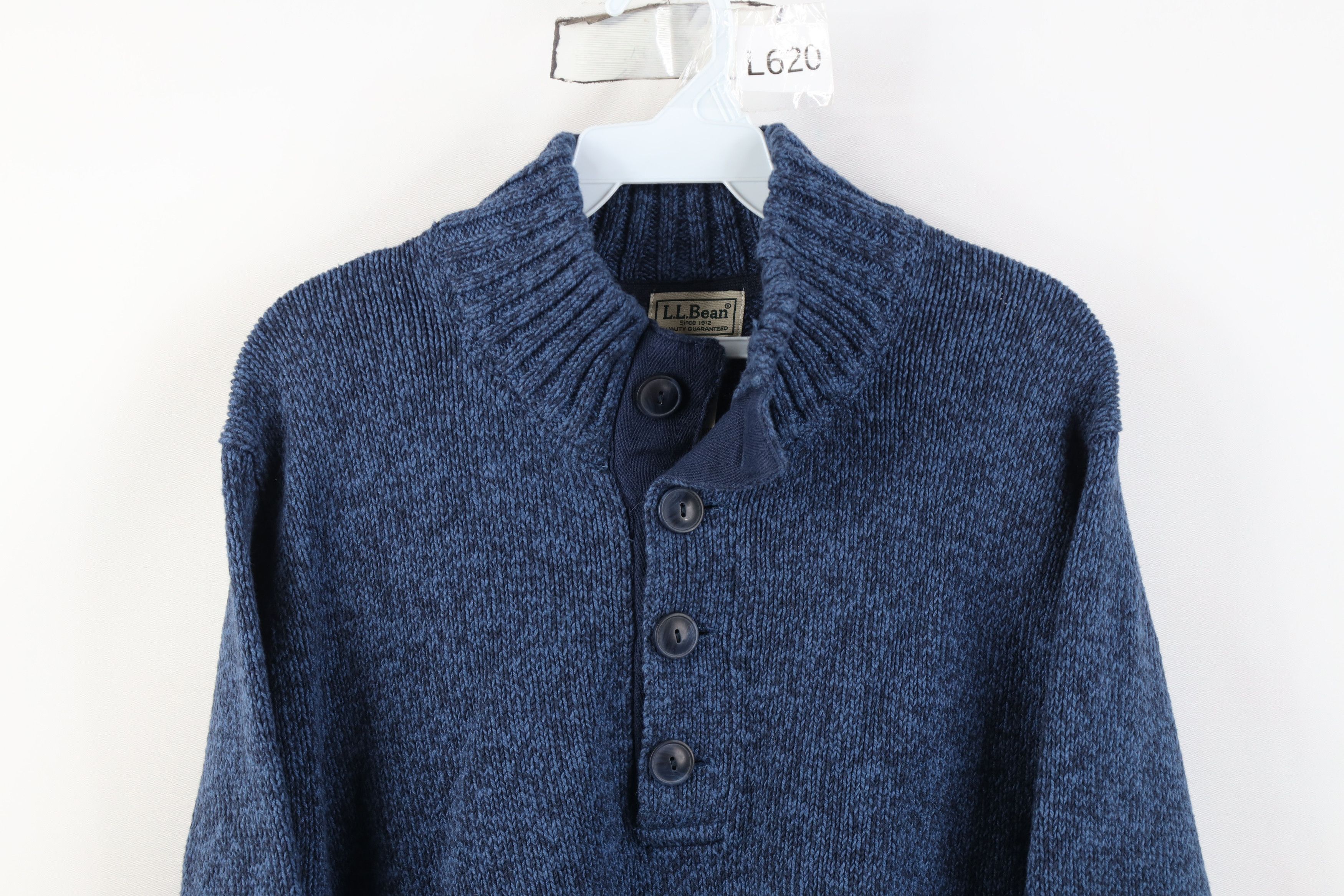 L.L. Bean Vintage LL Bean Heavyweight Cotton Knit Henley Sweater Blue Size US L / EU 52-54 / 3 - 2 Thumbnail