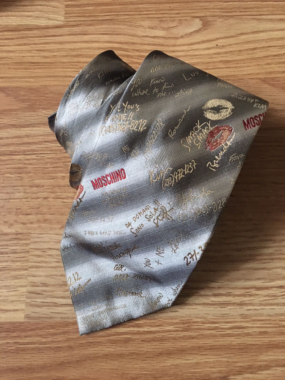 Moschino MOSCHINO Metalic Stripped Signature Design Silk Mens Tie Size ONE SIZE - 1 Thumbnail