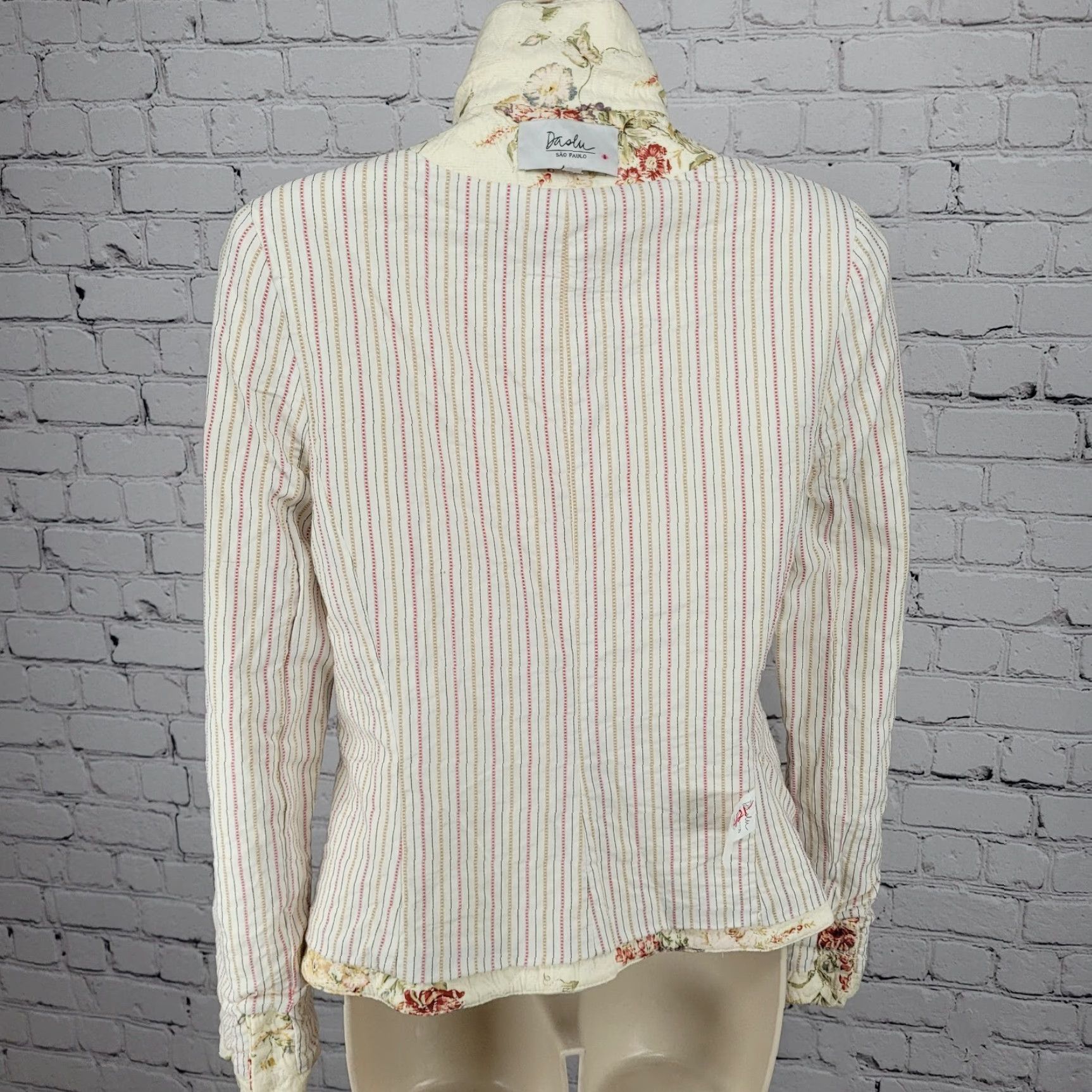 Vintage Daslu Cream Floral 100% Cotton Textured Buttoned Notch Jacket Brazil 40 Size S / US 4 / IT 40 - 6 Thumbnail