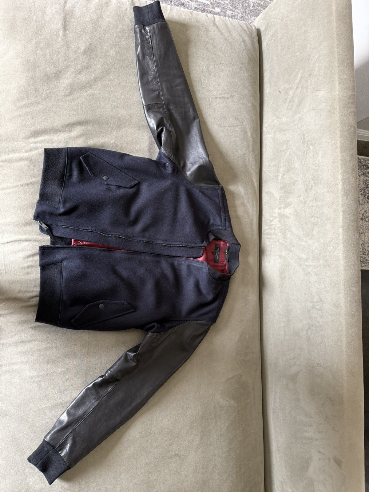 Rag & bone L/XL Black & Navy Leather & wool USA MADE jacket