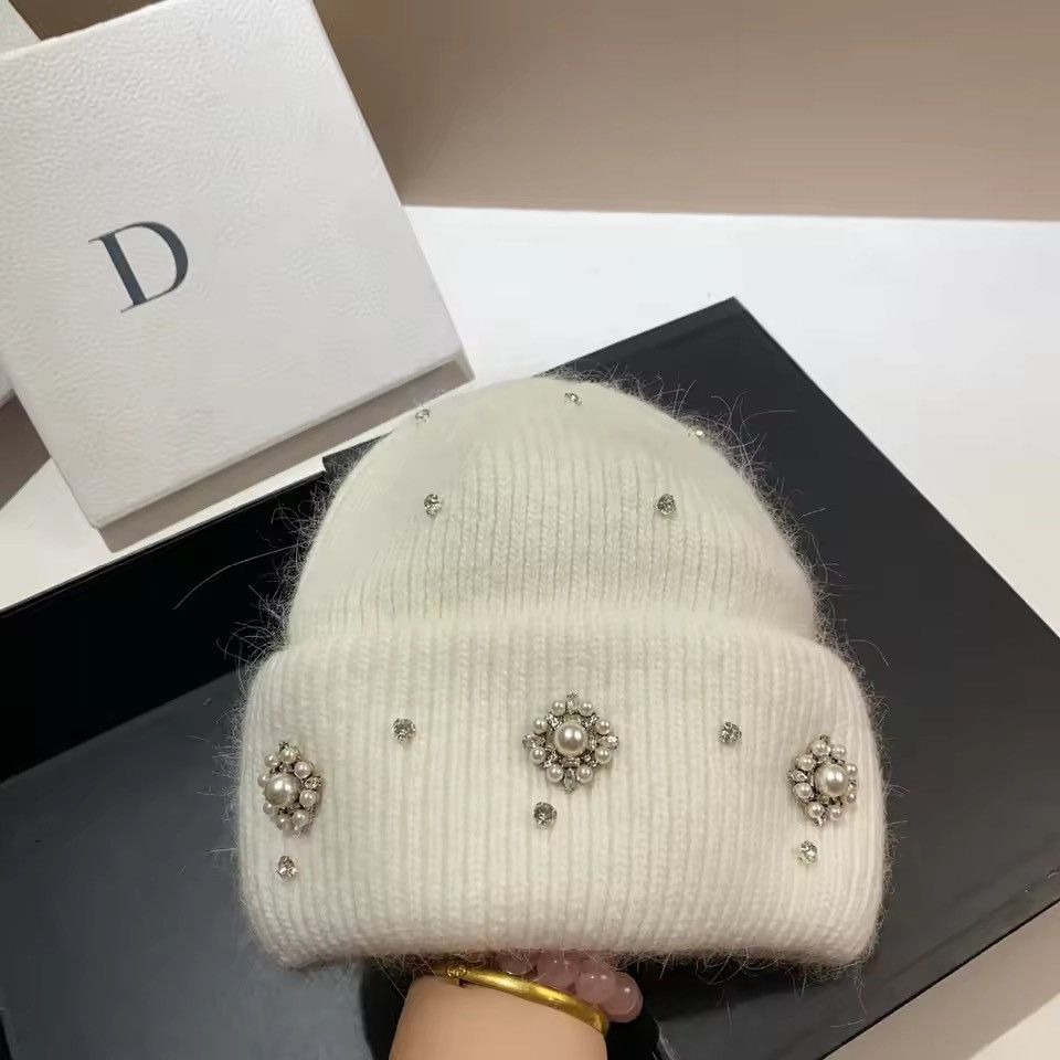 Japanese Brand White Beaded Knit Beanie Size ONE SIZE - 3 Thumbnail
