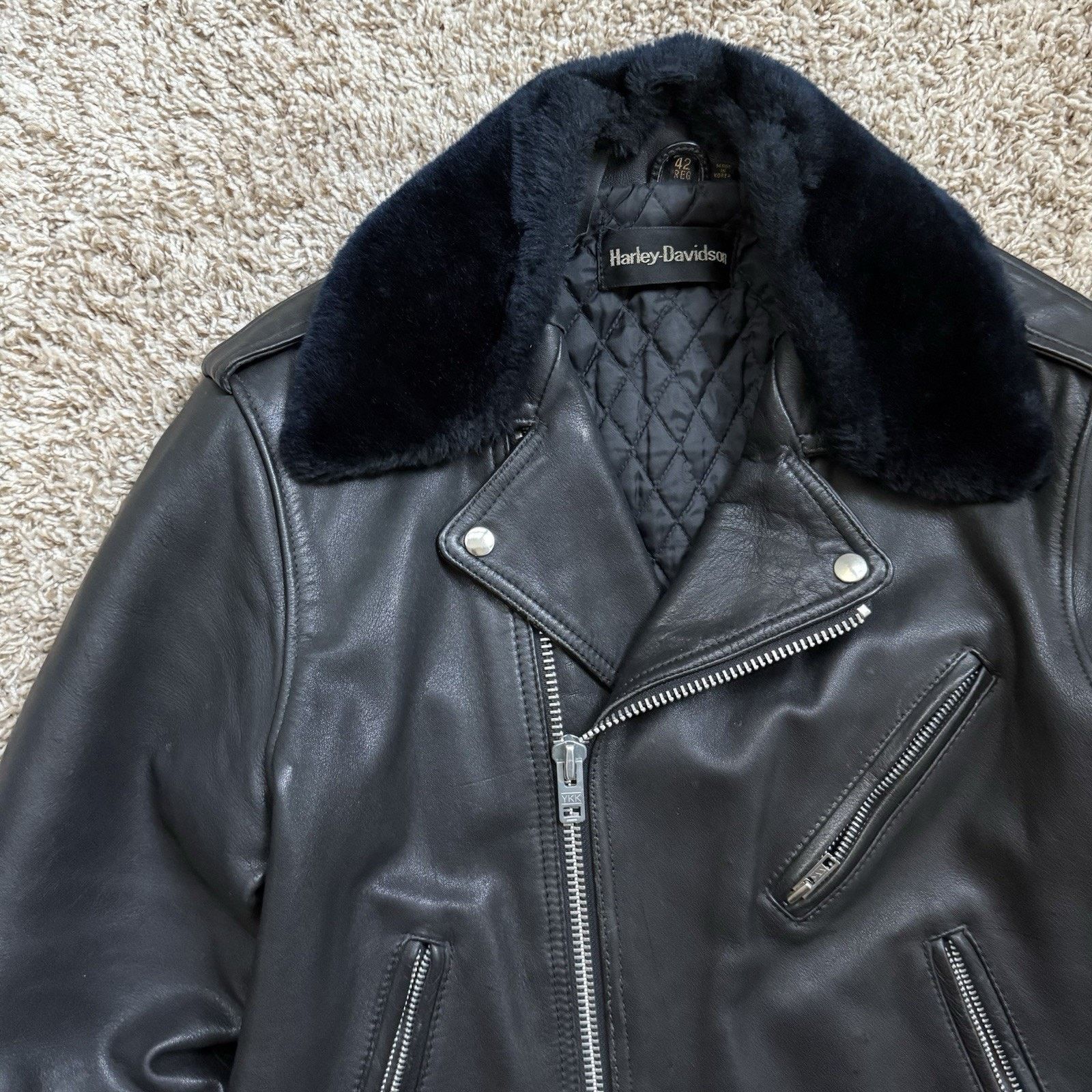 Harley Davidson Vintage Harley Davidson Black Leather Motorcycle Jacket Fur Size US M / EU 48-50 / 2 - 2 Thumbnail