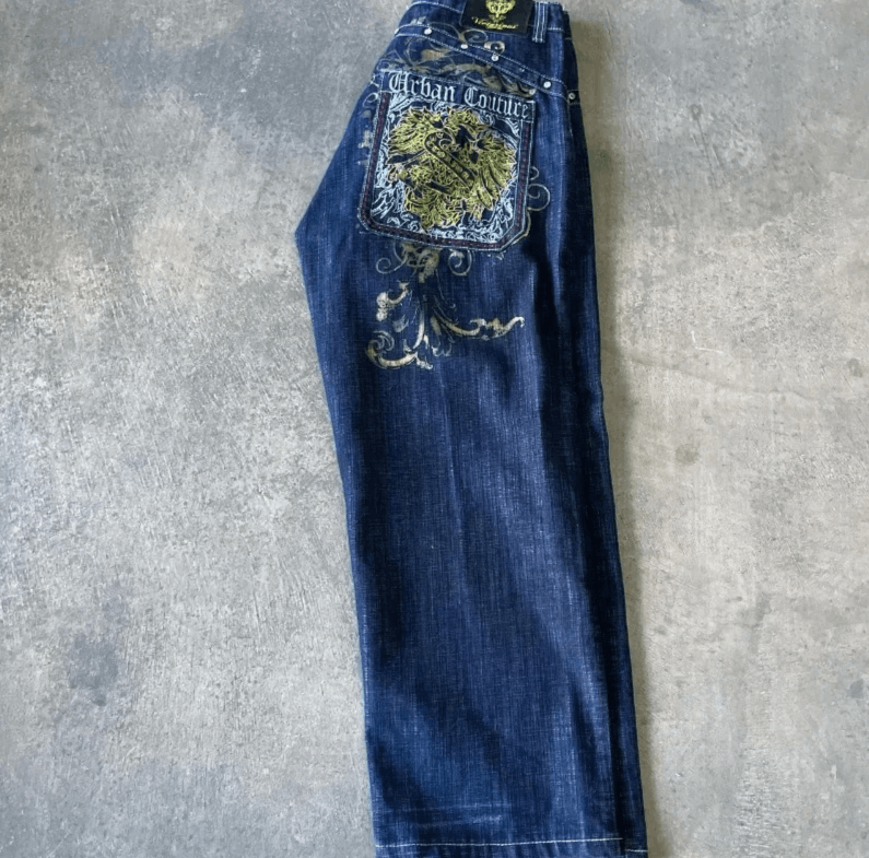 Japanese Brand Pop Pattern Geometric Embroidery Baggy Jeans Size US 30 / EU 46 - 3 Thumbnail