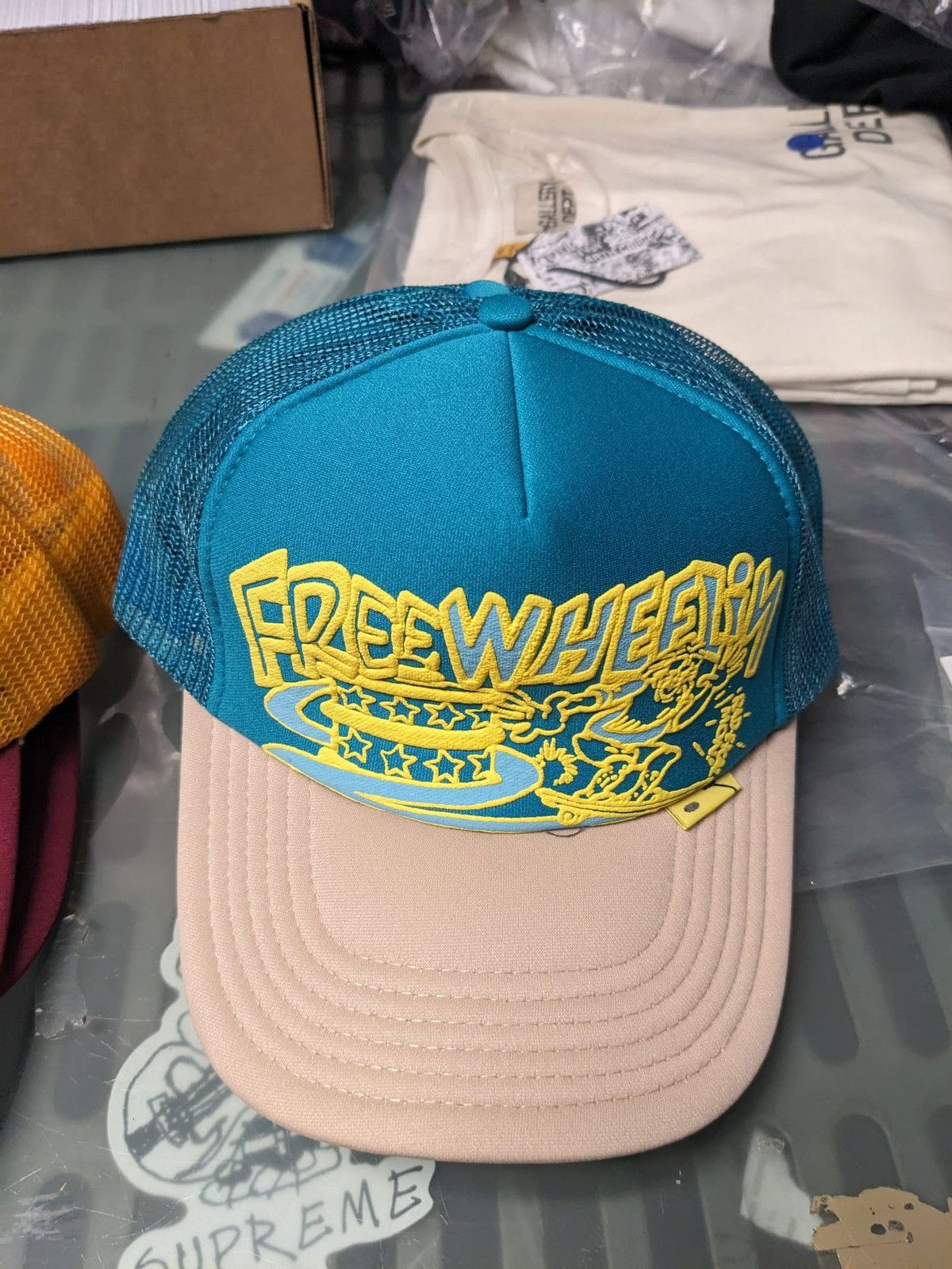 Kapital KAPITAL FREE WHEELIN TRUCKER CAP HAT TURQUOISE BEIGE Size ONE SIZE - 4 Thumbnail