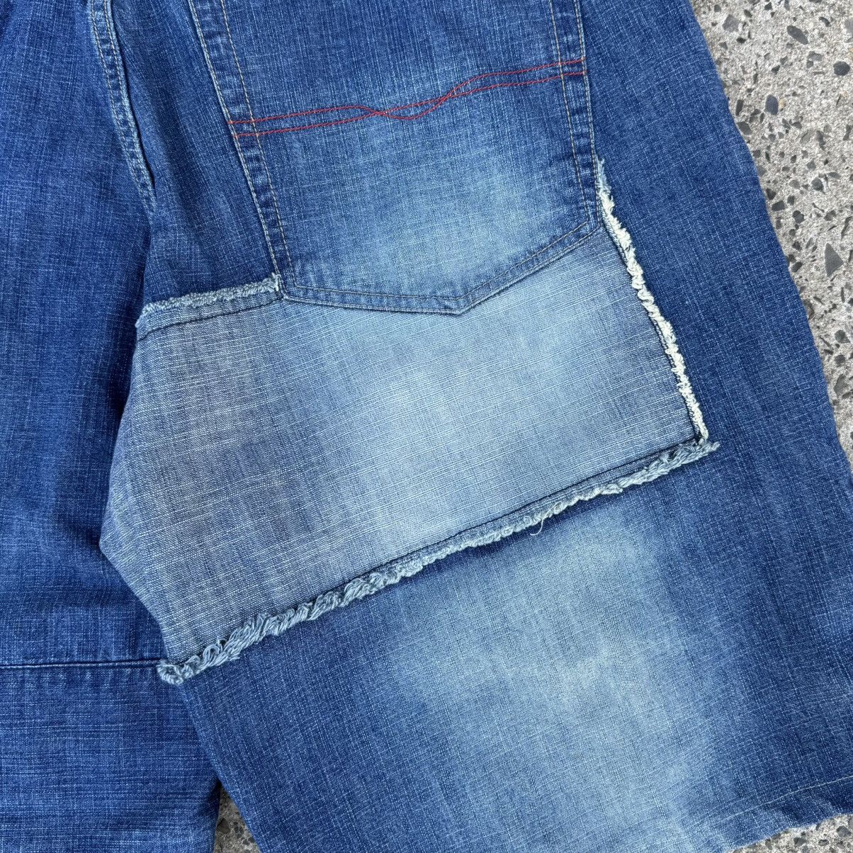 JNCO × Sean John × Vintage METAL Patchwork Denim Shorts W40 L33 Blue Distressed Baggy Size US 40 / EU 56 - 4 Thumbnail