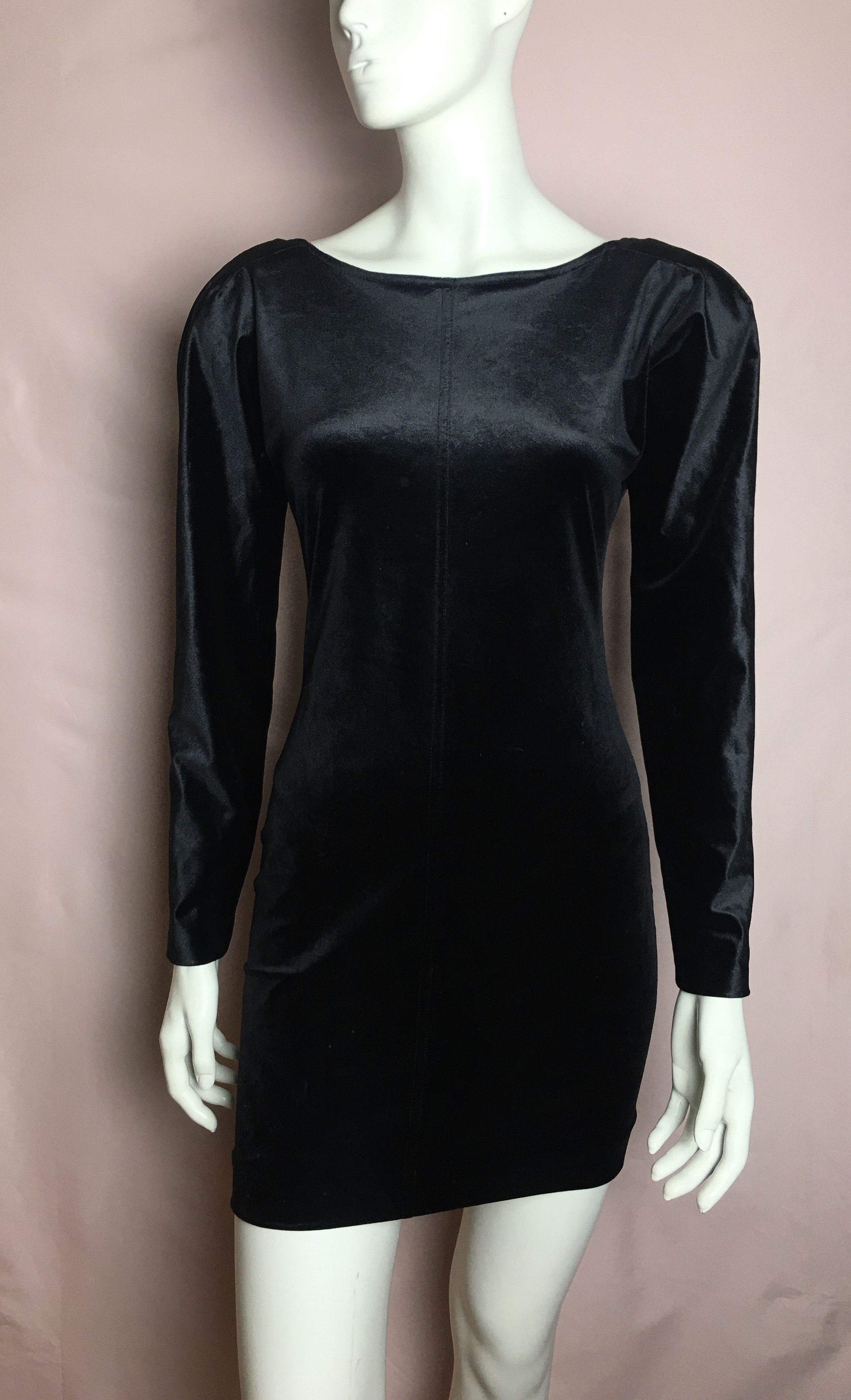 Vintage Vintage Ritmo di Perla Black Velvet Dress V-Back Gold Fringe Size L / US 10 / IT 46 - 3 Thumbnail