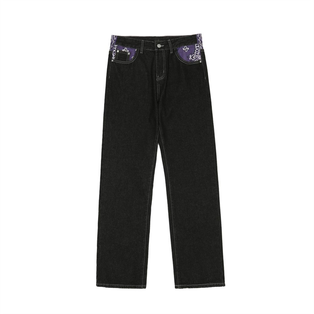 Designer × Japanese Brand × Jean Letter Print Color Block Hip Hop Loose Jeans Size US 36 / EU 52 - 3 Thumbnail