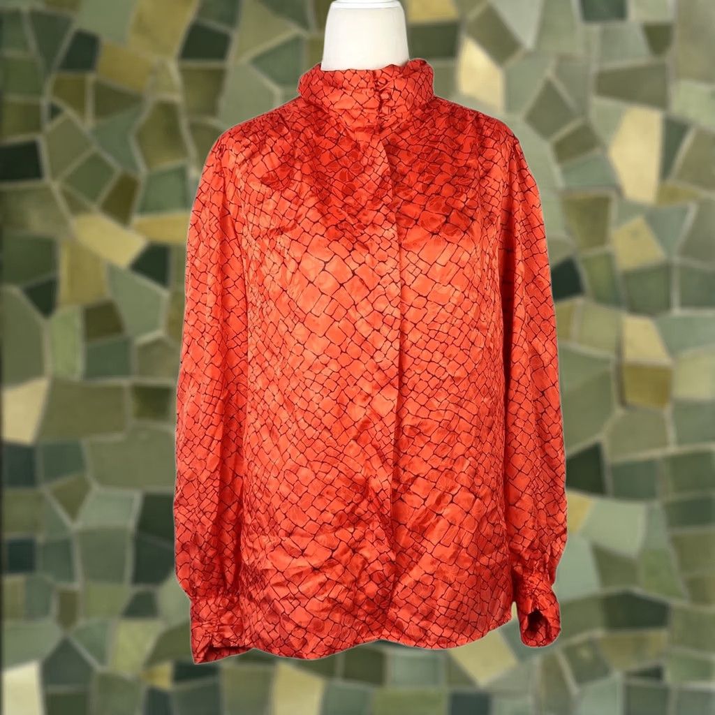 Vintage VINTAGE David Matthew Blouse Shirt 14 Red Black Croc Print Satin Mock Neck Long Sleeve Women 80s Size XL / US 12-14 / IT 48-50 - 1 Thumbnail