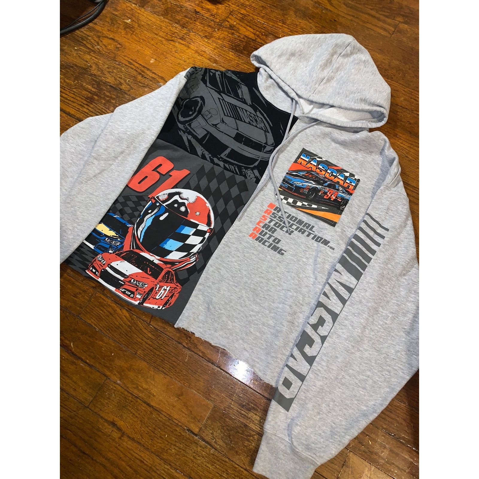 NASCAR NASCAR Cropped Racing Hoodie Gray Spliced Graphic Boxy Fit Size US M / EU 48-50 / 2 - 4 Thumbnail