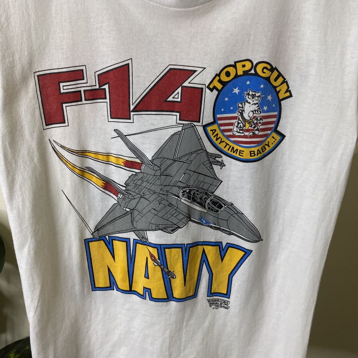 Vintage 1991 Navy TopGun F-14 Tomcat Fighter Jet T Shirt Size US S / EU 44-46 / 1 - 2 Thumbnail