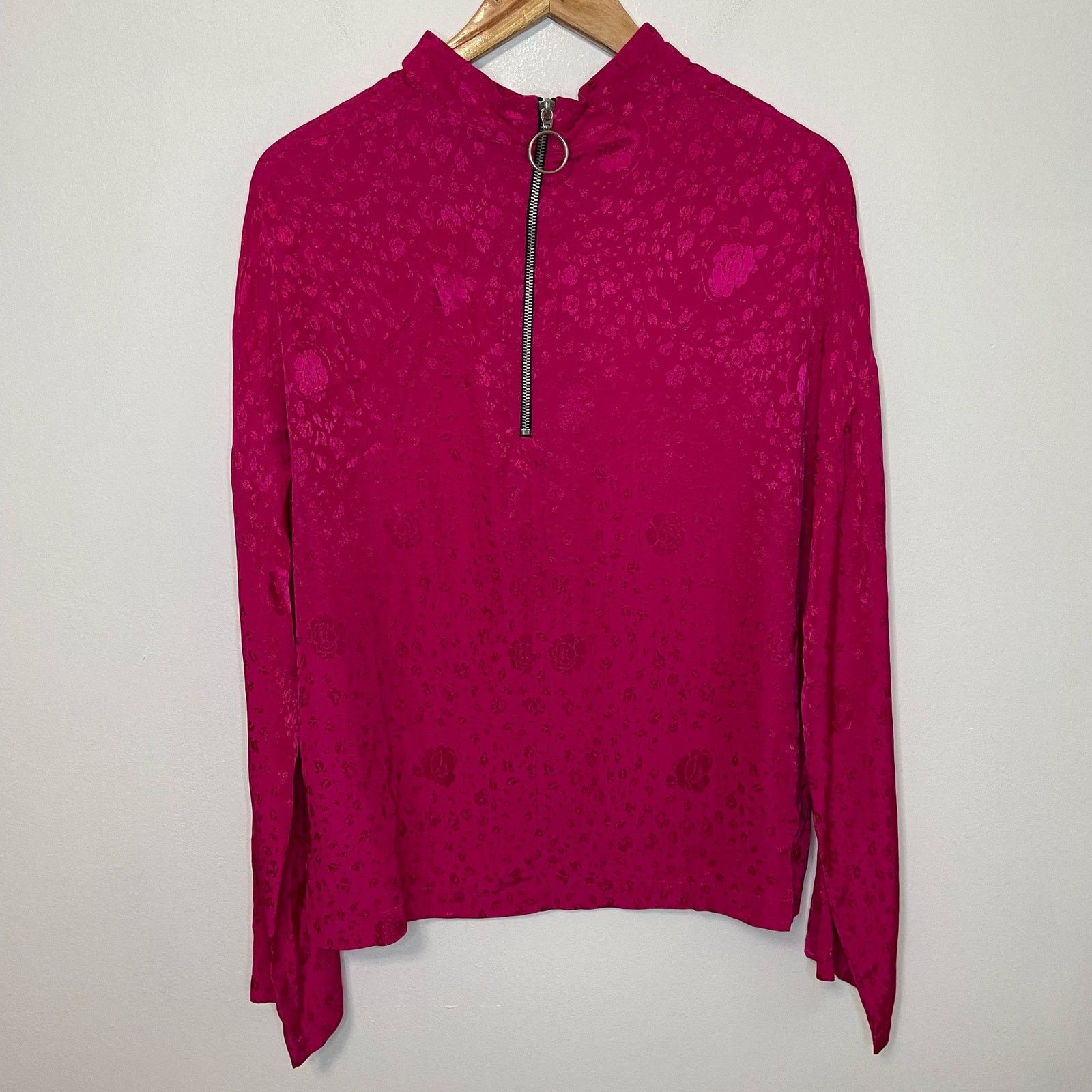 Topshop TopShop Pink Kimono Top 12 Womens Zipper Wide Sleeve Floral Size XL / US 12-14 / IT 48-50 - 4 Thumbnail