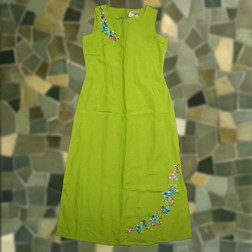 Coldwater Creek Coldwater Creek Tunic Dress Women P8 Embroidered Linen Floral Green Sleeveless Round Neck 36" Bust 50" Length P8 Size M / US 6-8 / IT 42-44 - 1 Thumbnail