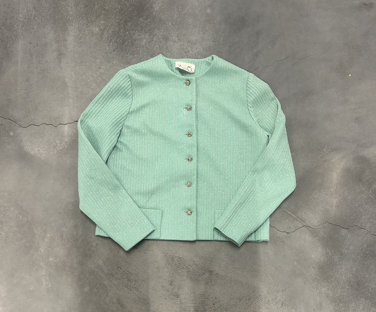 Vintage Green ribbed cardigan with button-up front Size M / US 6-8 / IT 42-44 - 1 Thumbnail