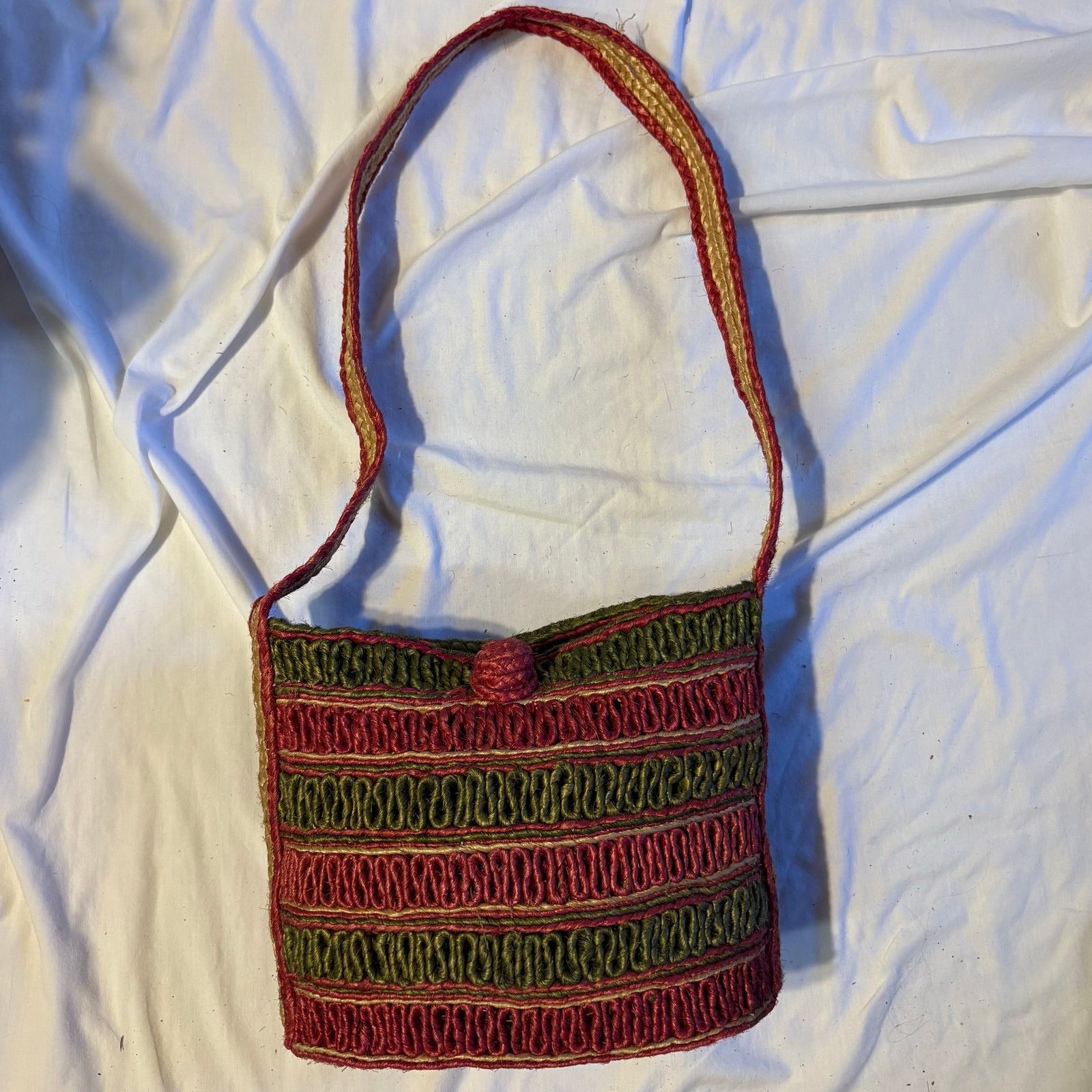 Other Handmade Woven Red Green Boho Shoulder Tote Artisan Pakistan Size ONE SIZE - 1 Thumbnail
