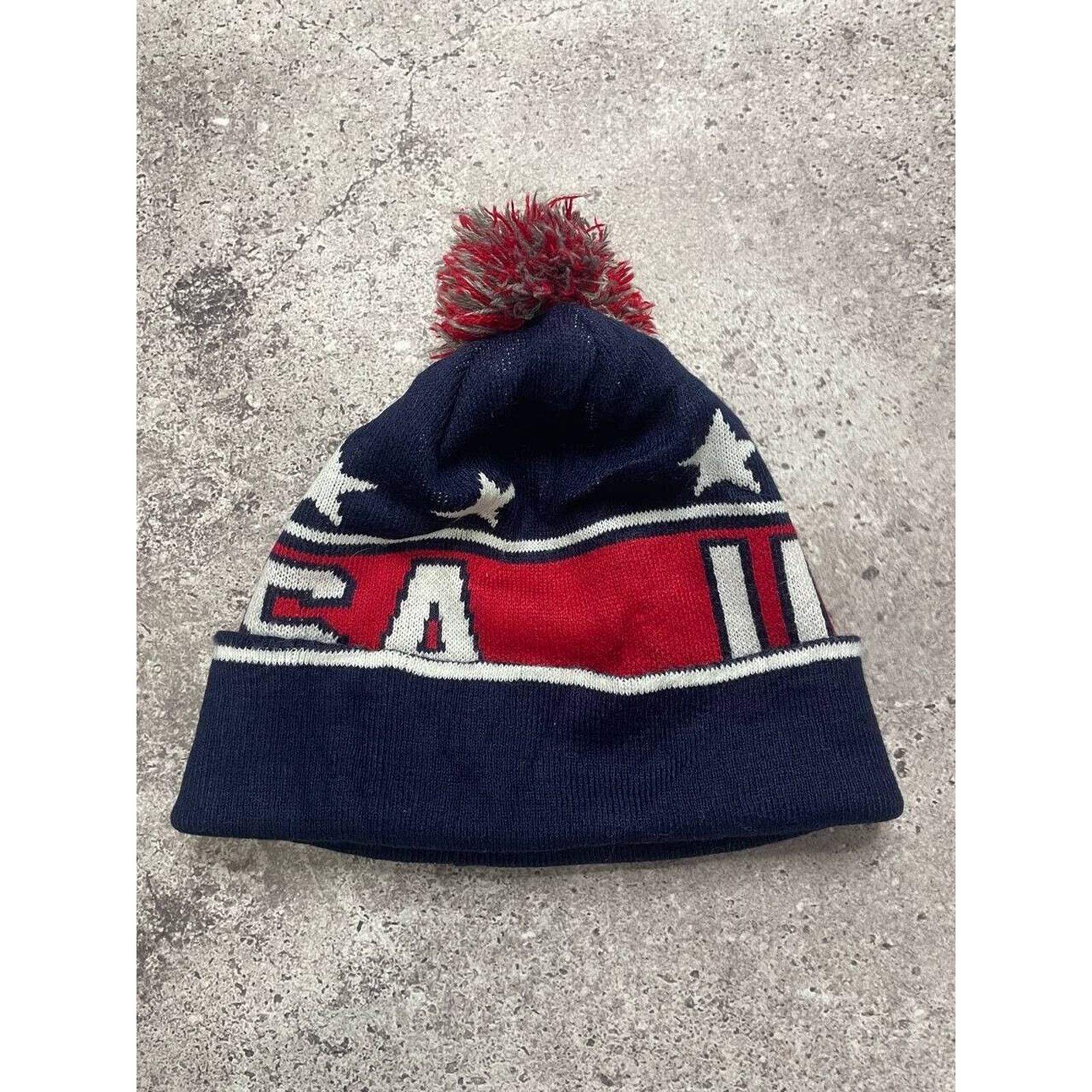 USA Olympics × Vintage Vintage Team USA “Believe in U.S.” Knit Pom Beanie Hat Size ONE SIZE - 4 Thumbnail
