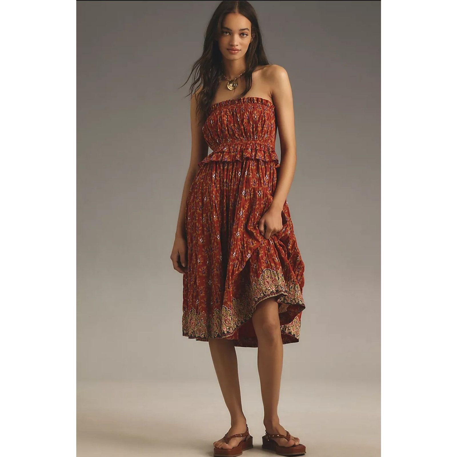 Anthropologie BY ANTHROPOLOGIE *NEW* Soleil Strapless Dress Blue Floral XL  | Grailed