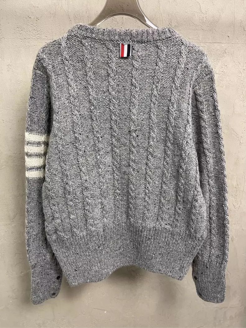 Thom Browne Thom browne Gray four-striped wool horsehair round-neck swe Size US L / EU 52-54 / 3 - 4 Thumbnail