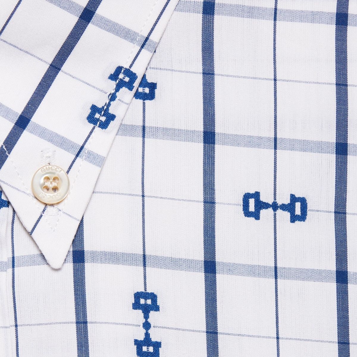 Gucci o1mt1gz0325 Horsebit Print Cotton Shirt in Ivory/Blue Size US S / EU 44-46 / 1 - 4 Thumbnail