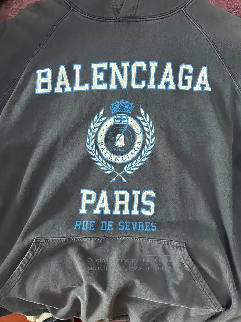 Balenciaga Balenciaga Wheat Ear Ice Blue Washed Hooded Sweatshirt Size US S / EU 44-46 / 1 - 1 Thumbnail