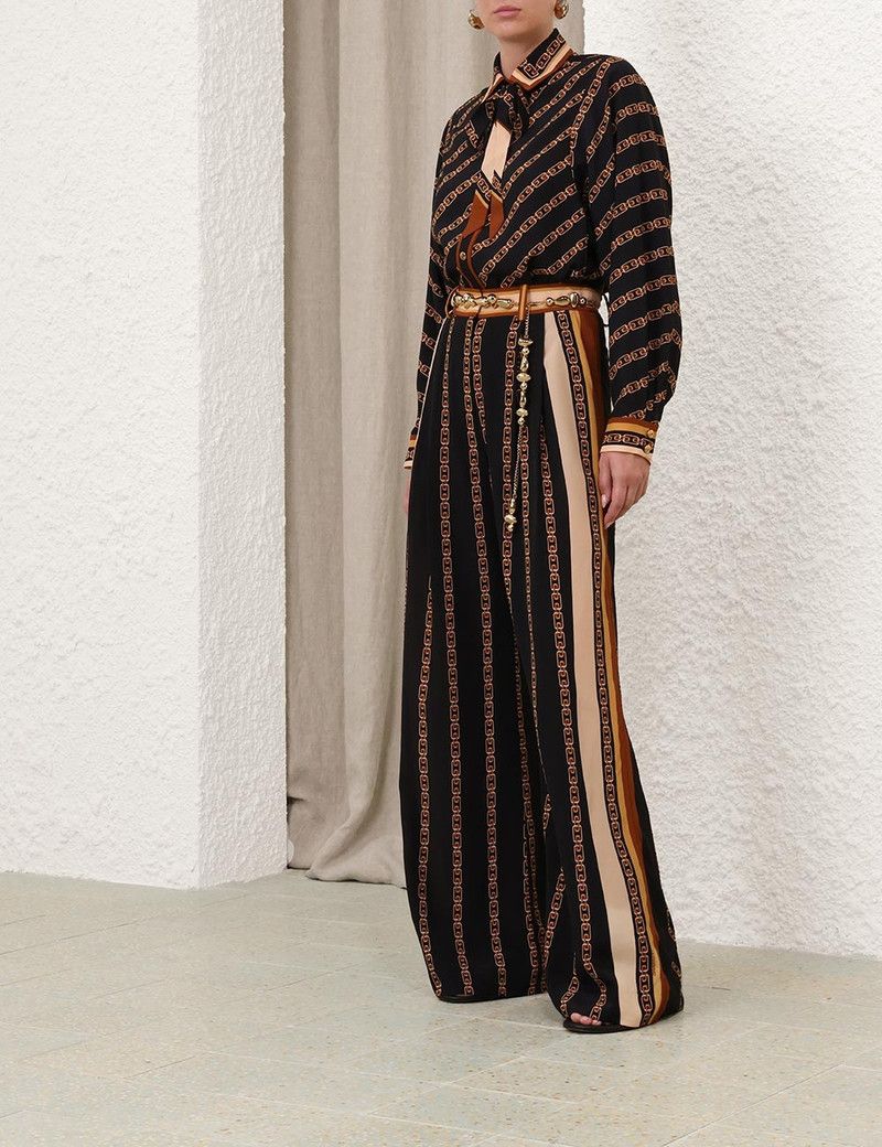 Zimmermann oc11z0226 Belted Wide Leg Pants In Black/Brown Size 27" / US 4 / IT 40 - 8 Thumbnail