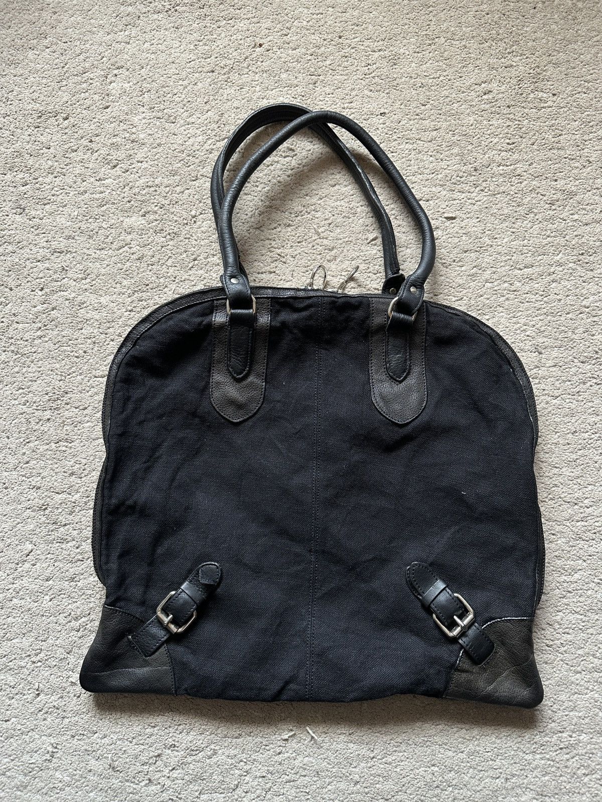 Comme des Garcons Homme Plus 2000s Florian Denicourt Black Leather & Linen Tote Bag Size ONE SIZE - 5 Thumbnail