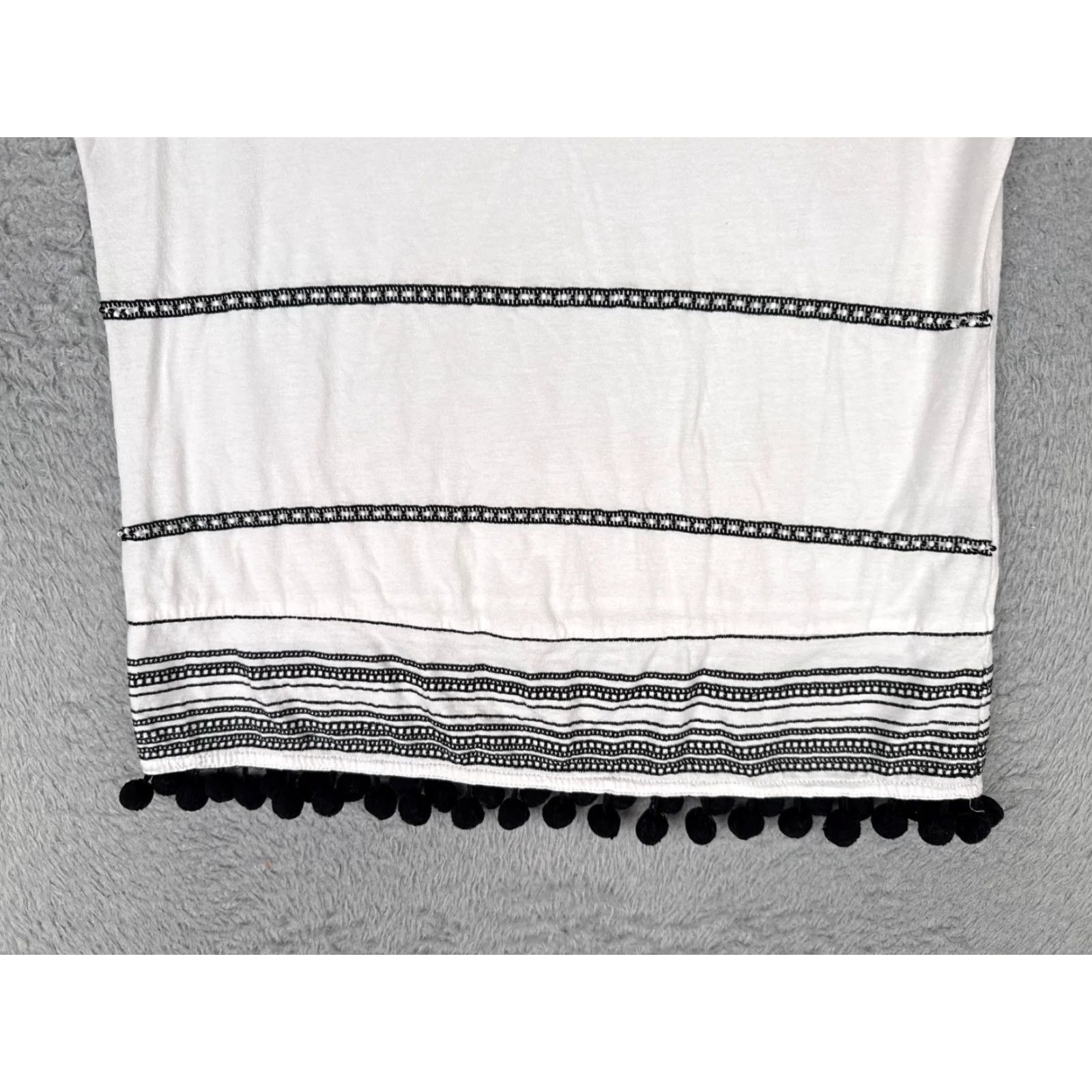 Ralph Lauren Lauren Ralph Lauren Shirt Women Medium White Black Crew Cotton Blend Pompom Trim Size M / US 6-8 / IT 42-44 - 5 Thumbnail