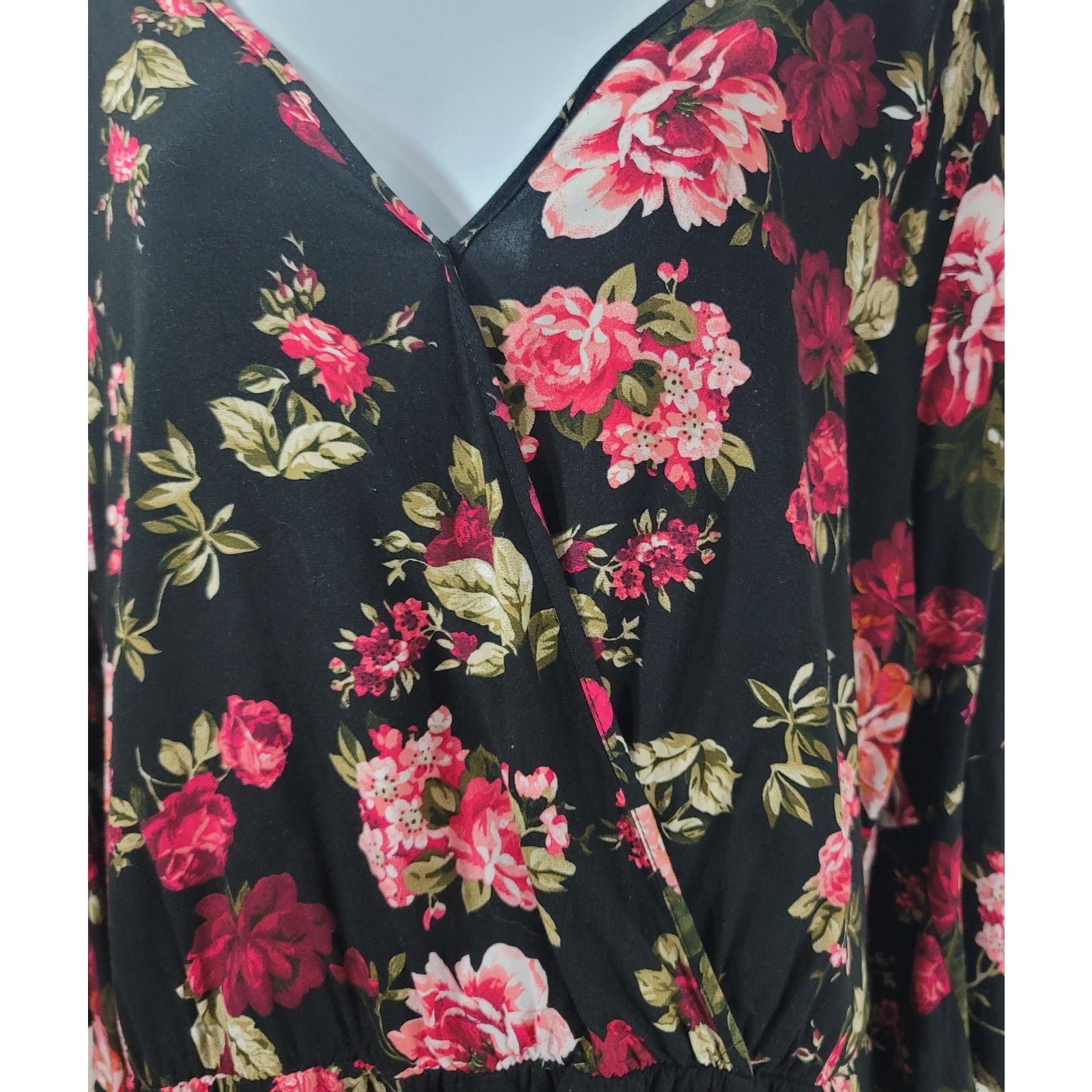 Other Ambiance Black Pink Red Flora Print Romper 3X Plus Ruffle Size 38" / US 16 / IT 52 - 6 Thumbnail
