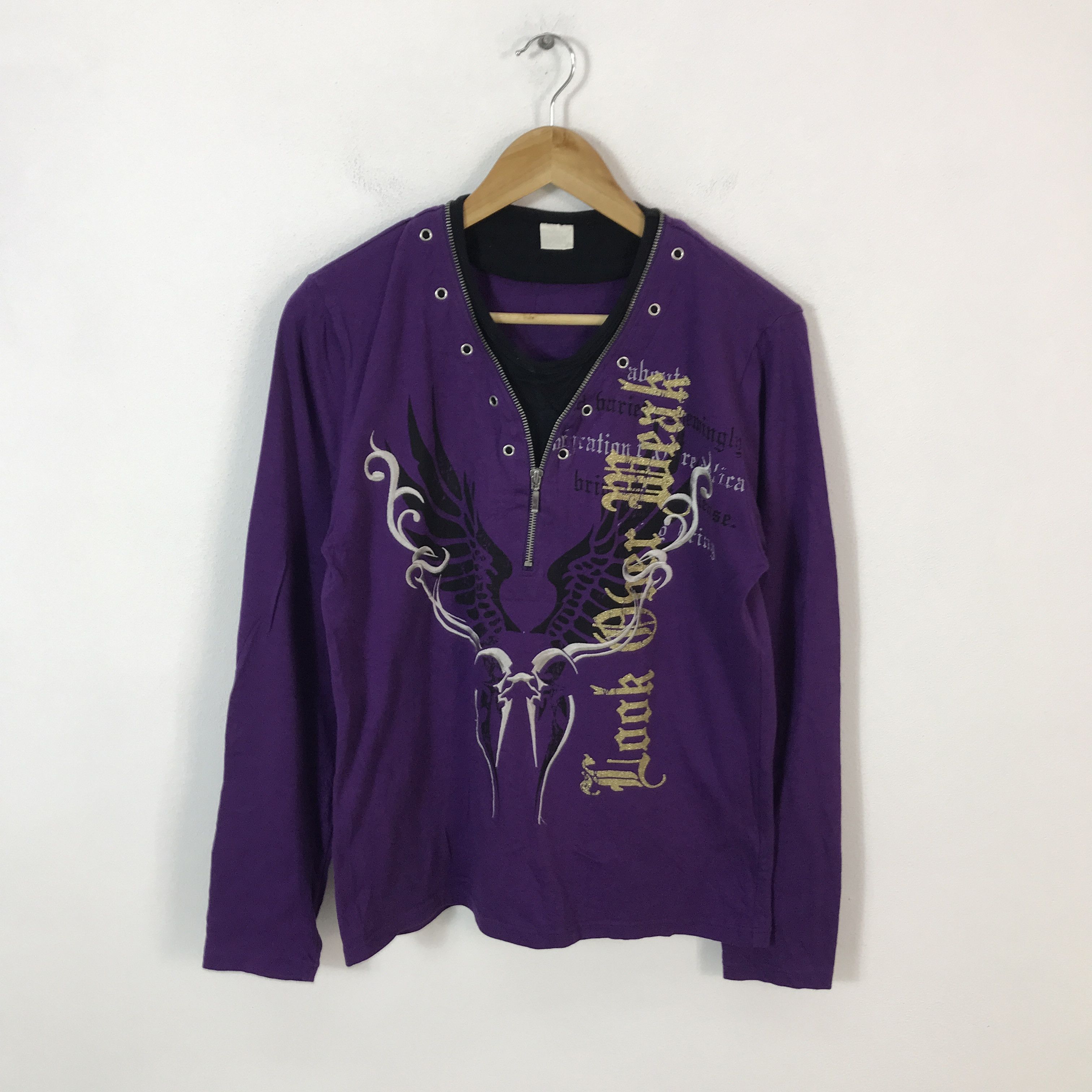 Japanese Brand gothic punk zipper style look ober hear long sleeve tshirts Size US L / EU 52-54 / 3 - 1 Thumbnail